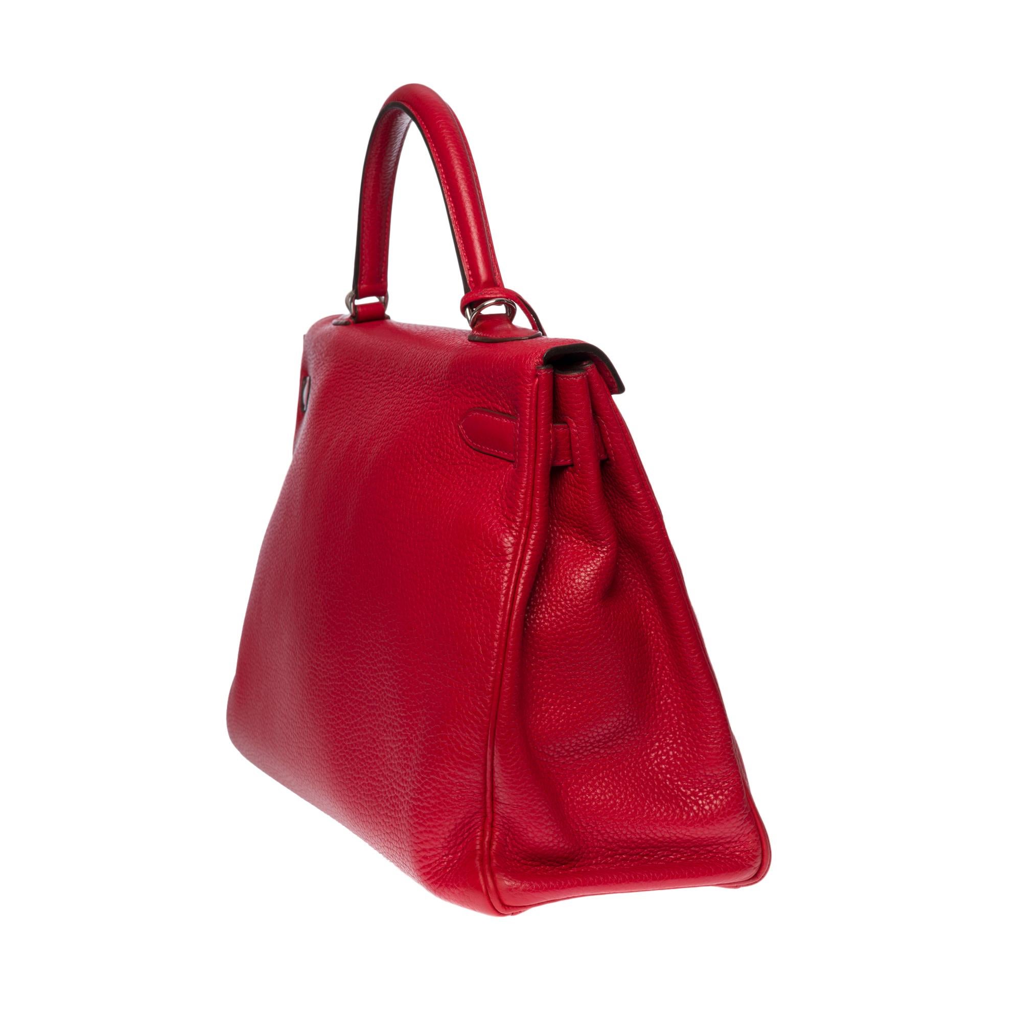 Red Hermès Kelly 35 retourne handbag strap in Taurillon Clémence Rouge Casaque , SHW