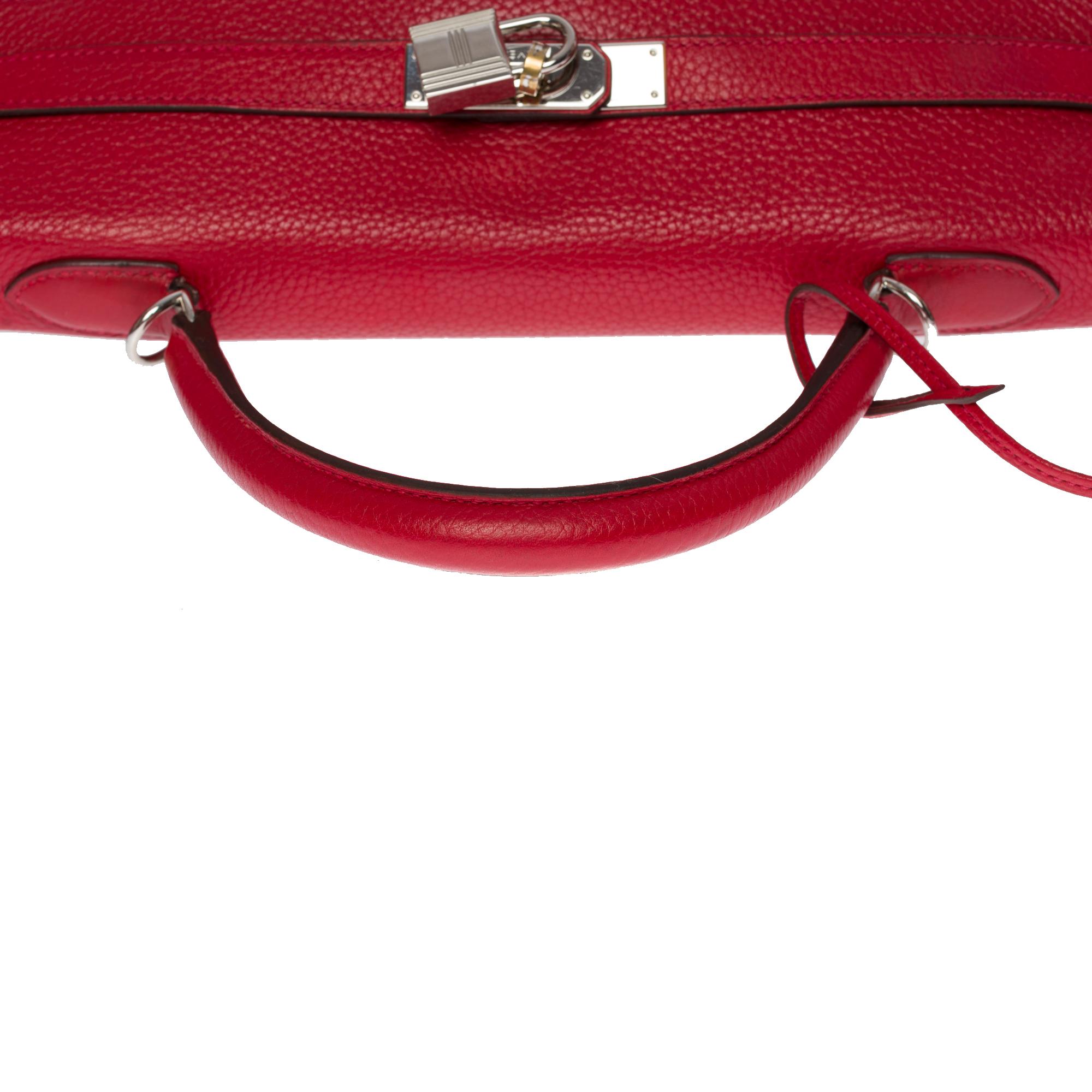 Hermès Kelly 35 retourne handbag strap in Taurillon Clémence Rouge Casaque , SHW 2