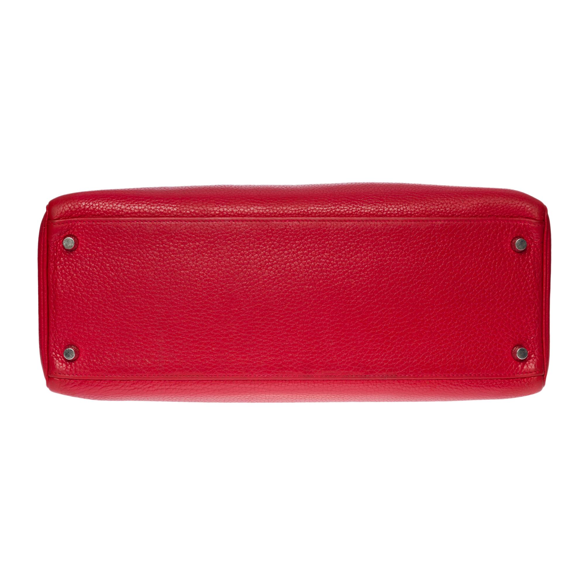 Hermès Kelly 35 retourne handbag strap in Taurillon Clémence Rouge Casaque , SHW 3