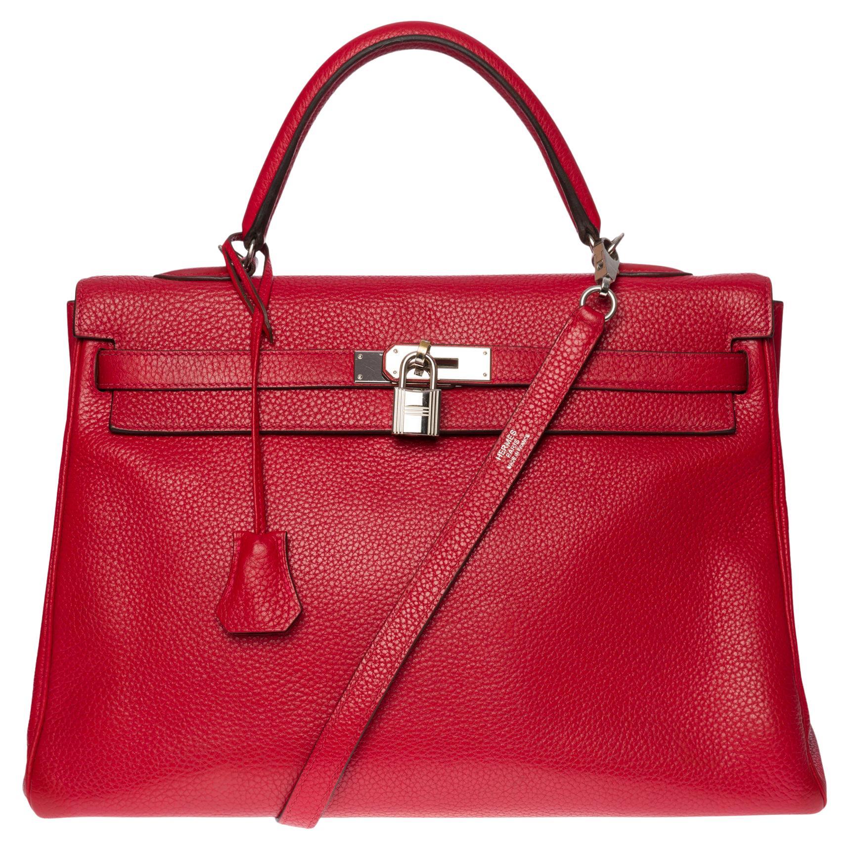 Hermès Kelly 35 retourne handbag strap in Taurillon Clémence Rouge Casaque , SHW