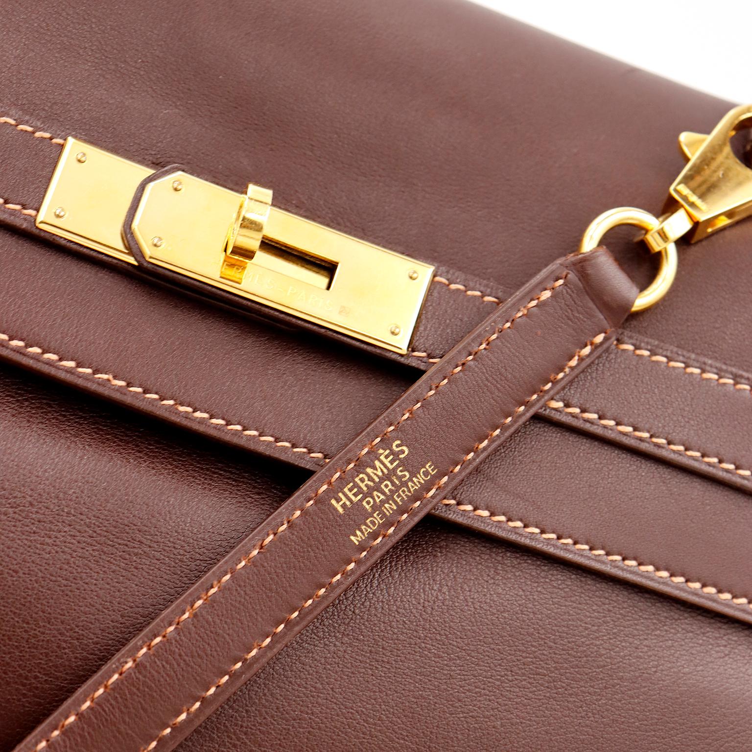 Hermes Kelly 35 Retourne Havane Gulliver Leather Bag w Rose Poudre Stitching For Sale 6