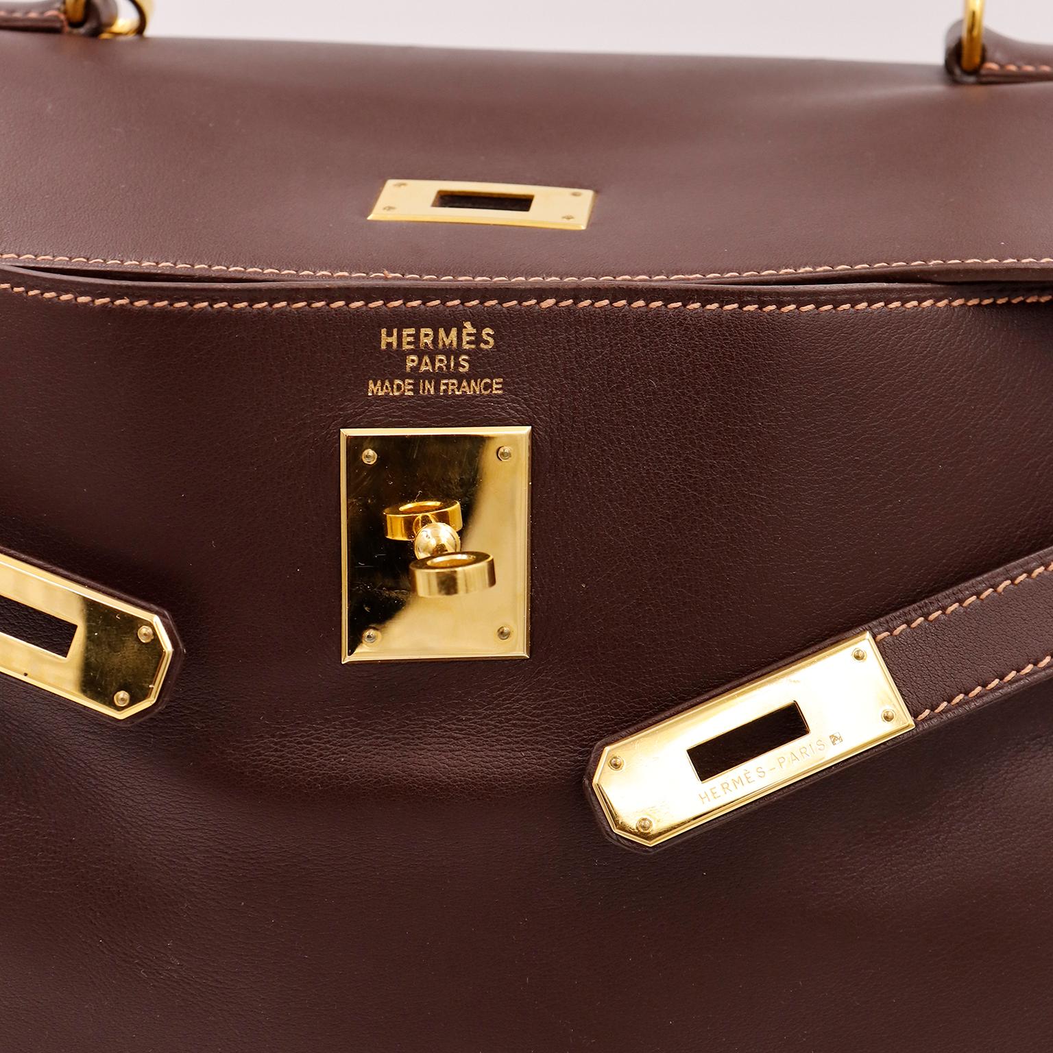 Hermes Kelly 35 Retourne Havane Gulliver Leather Bag w Rose Poudre Stitching For Sale 7