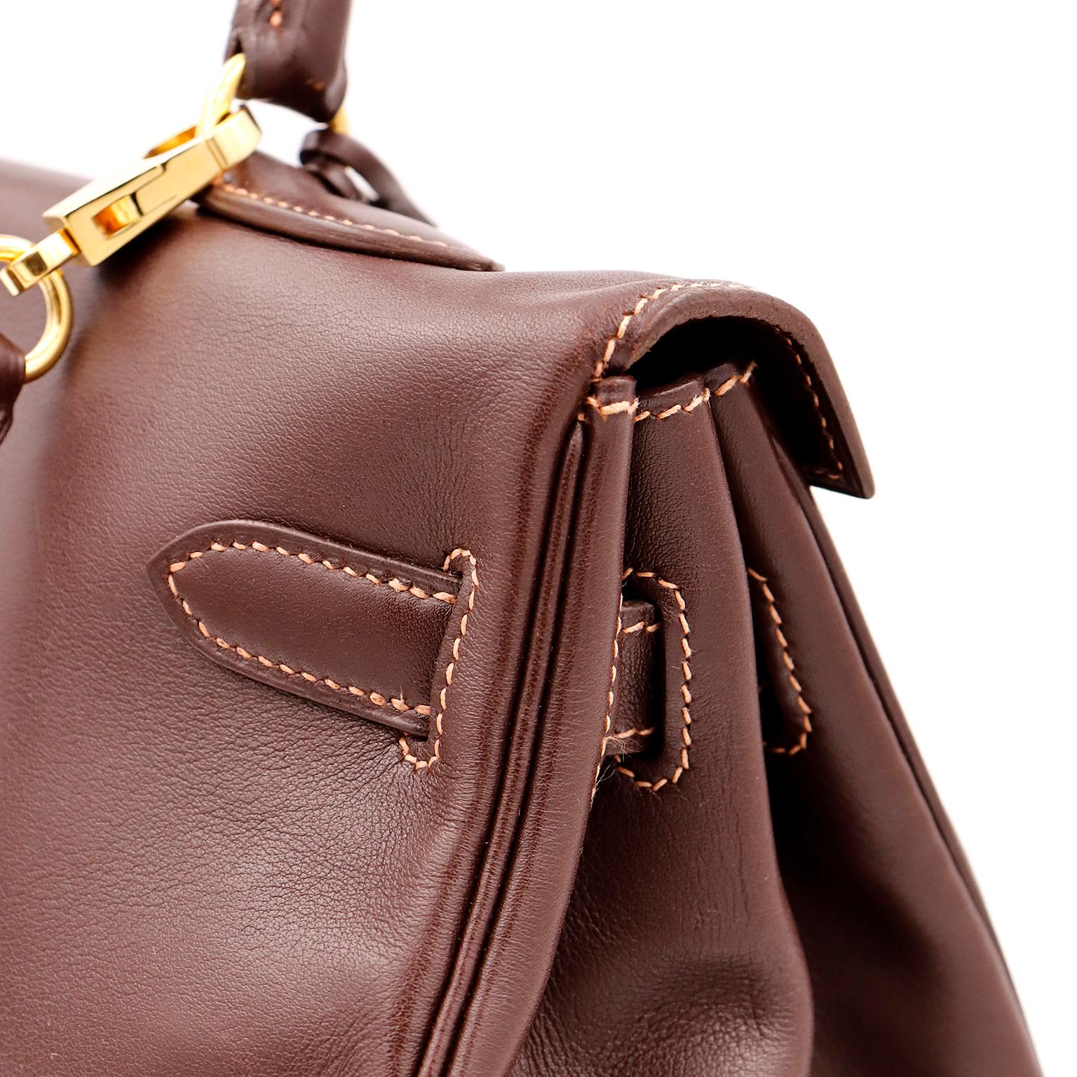 Hermes Kelly 35 Retourne Havane Gulliver Leather Bag w Rose Poudre Stitching 13