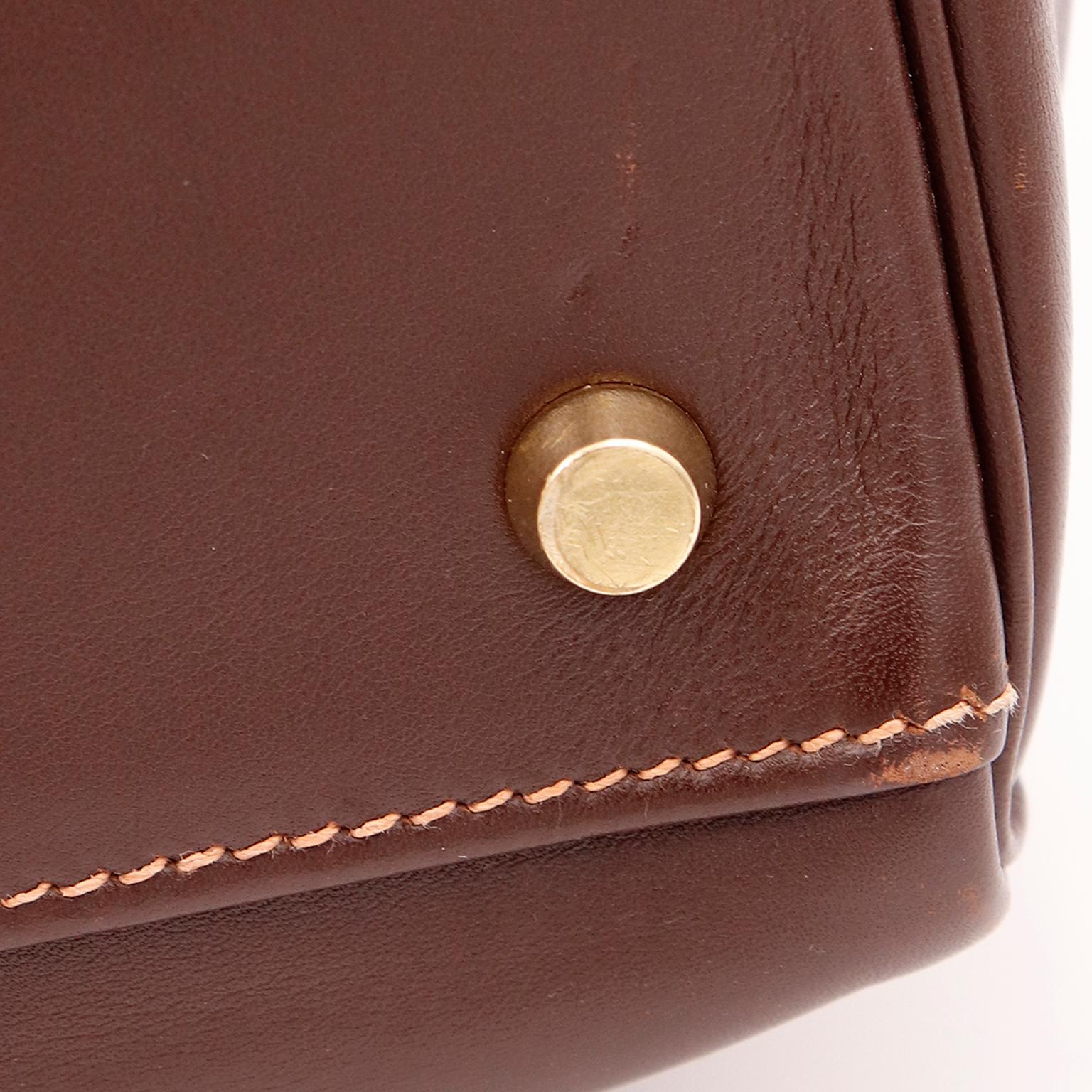 Hermes Kelly 35 Retourne Havane Gulliver Leather Bag w Rose Poudre Stitching For Sale 15