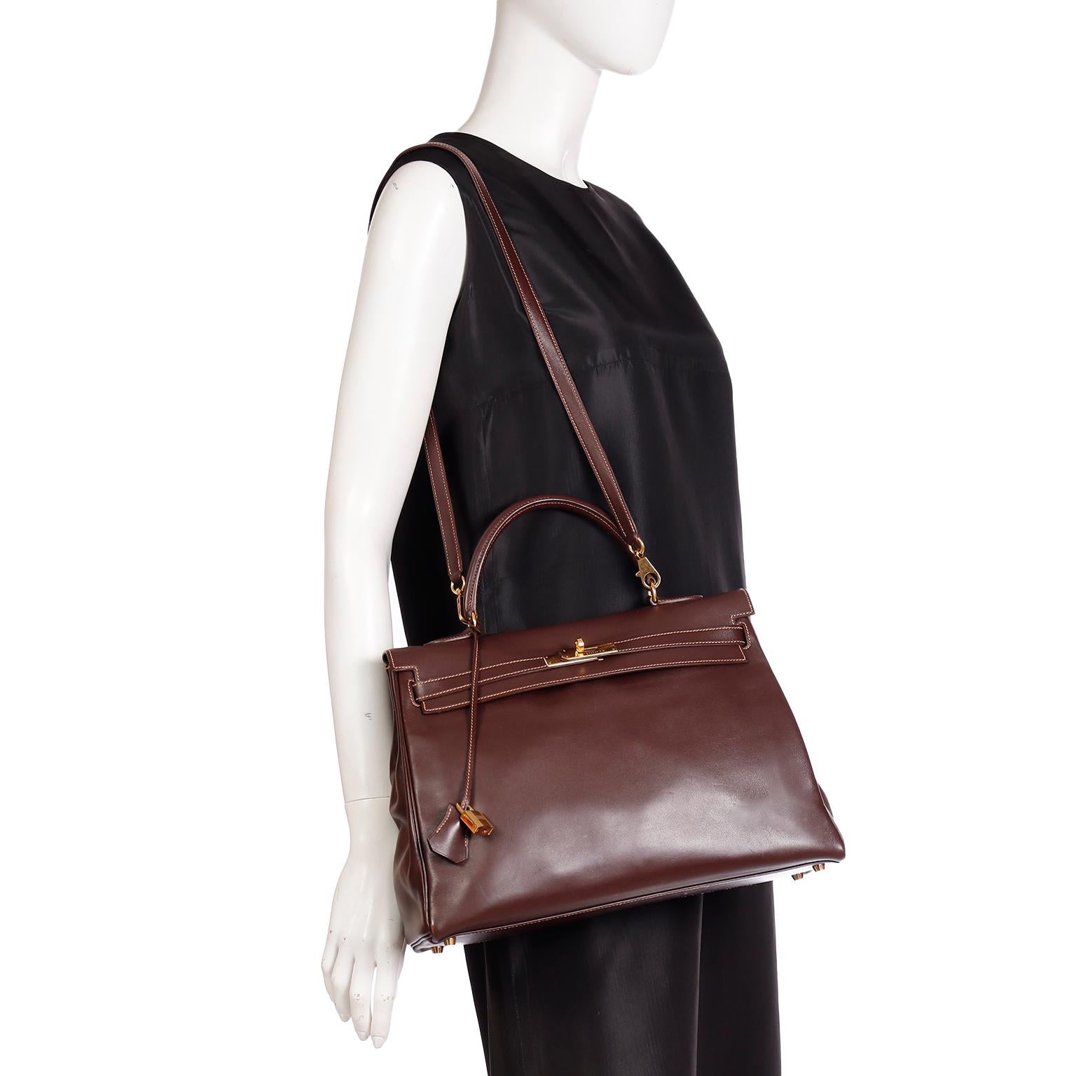 Hermes Kelly 35 Retourne Havane Gulliver Leather Bag w Rose Poudre Stitching In Excellent Condition For Sale In Portland, OR