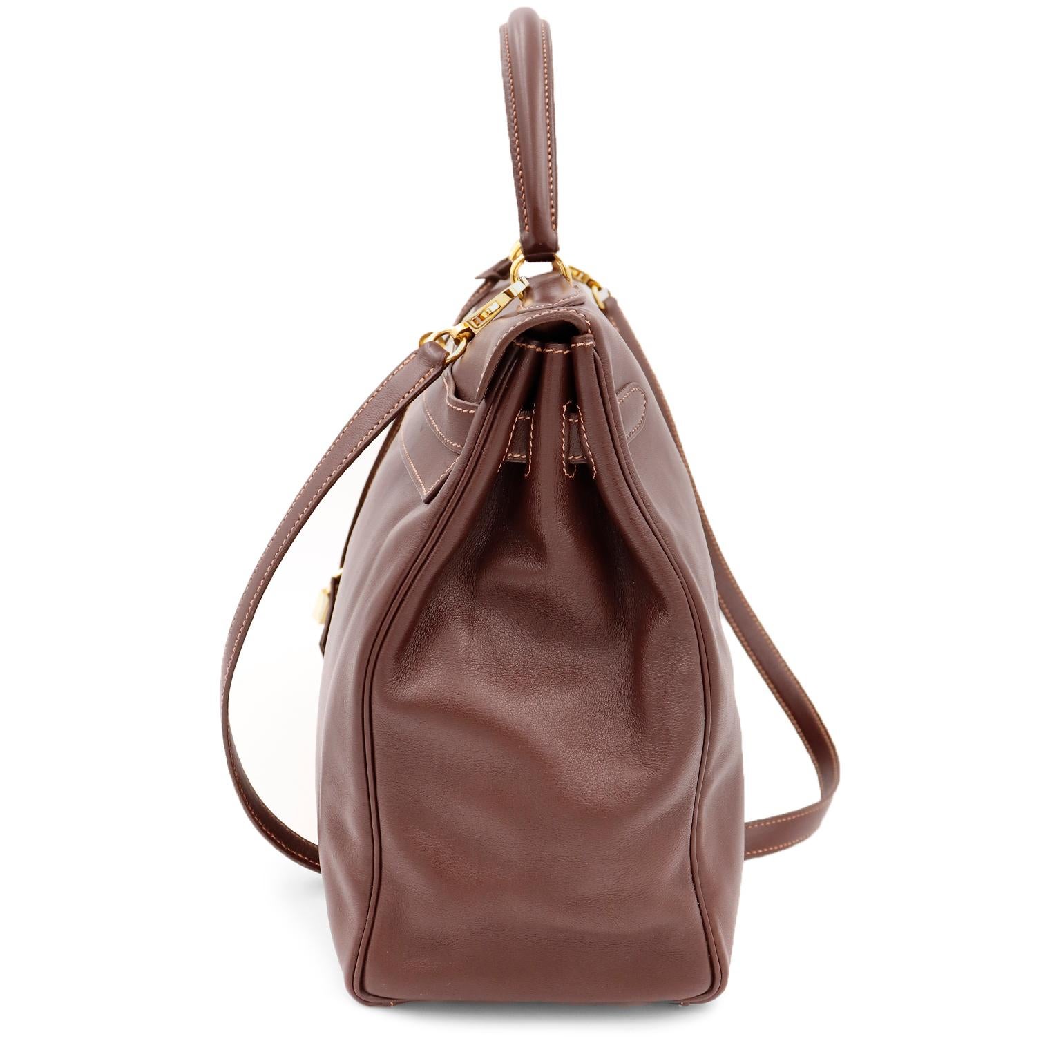 Hermès Kelly 35 Retourne Havane Gulliver Ledertasche mit Rose Poudre-Stickerei 1