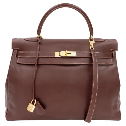 HERMES Kelly 28 Sellier Chestnut Cognac Brown Tan Gold Hardware Top Handle  Bag For Sale at 1stDibs