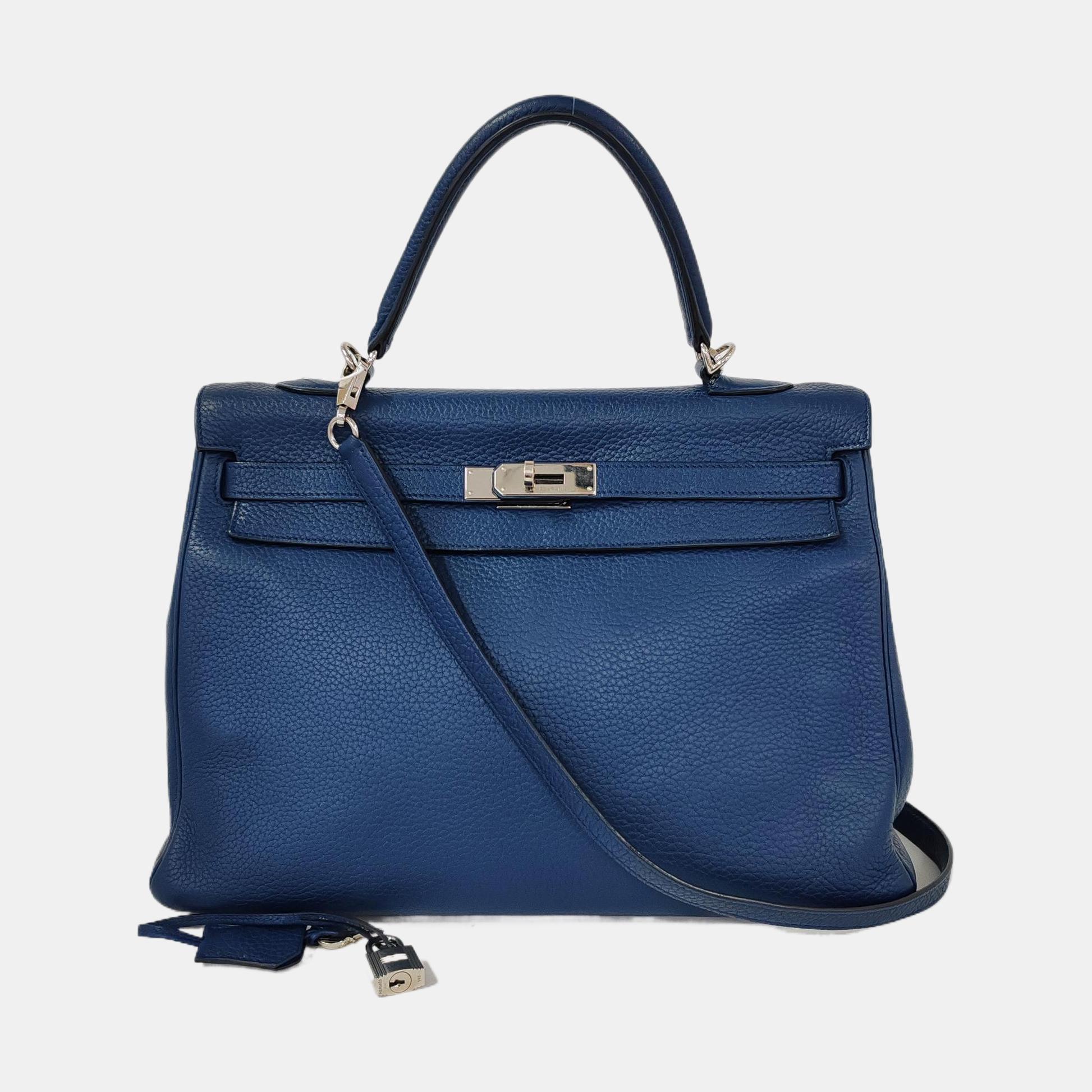 Hermes Kelly 35 Retourne Navy 7P Blue de Prusse Clemence Leather Palladium Hardw 2
