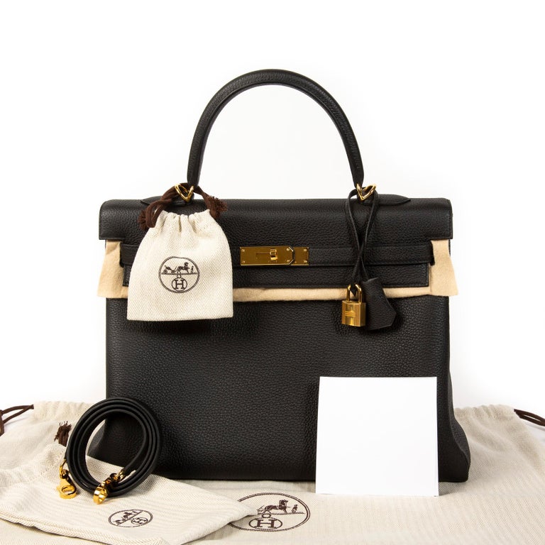 Hermes Kelly 28 Sellier Noir Black Epsom Gold Hardware For Sale at 1stDibs