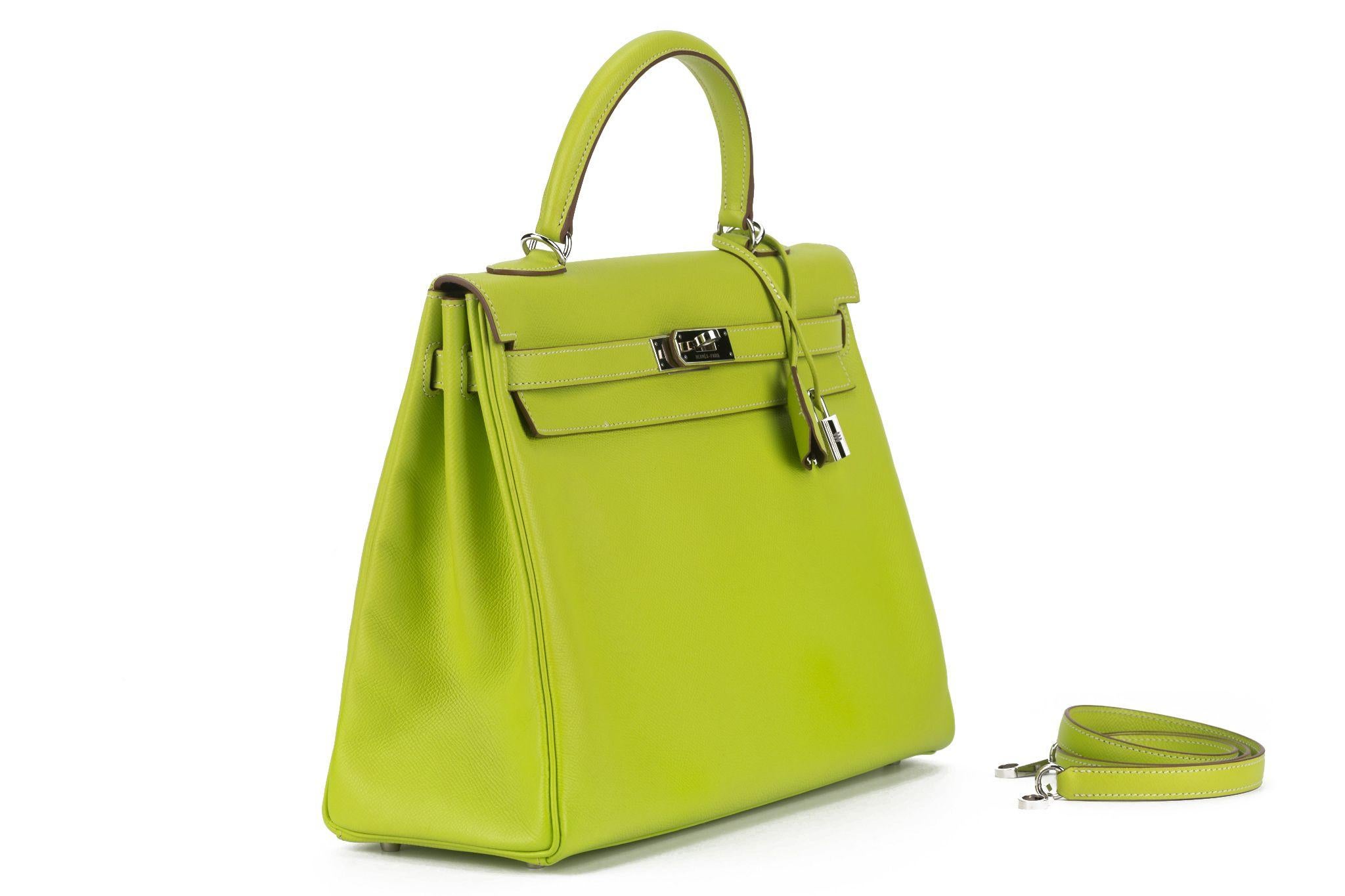 Yellow Hermès Kelly 35 Retourne Verso Kiwi For Sale