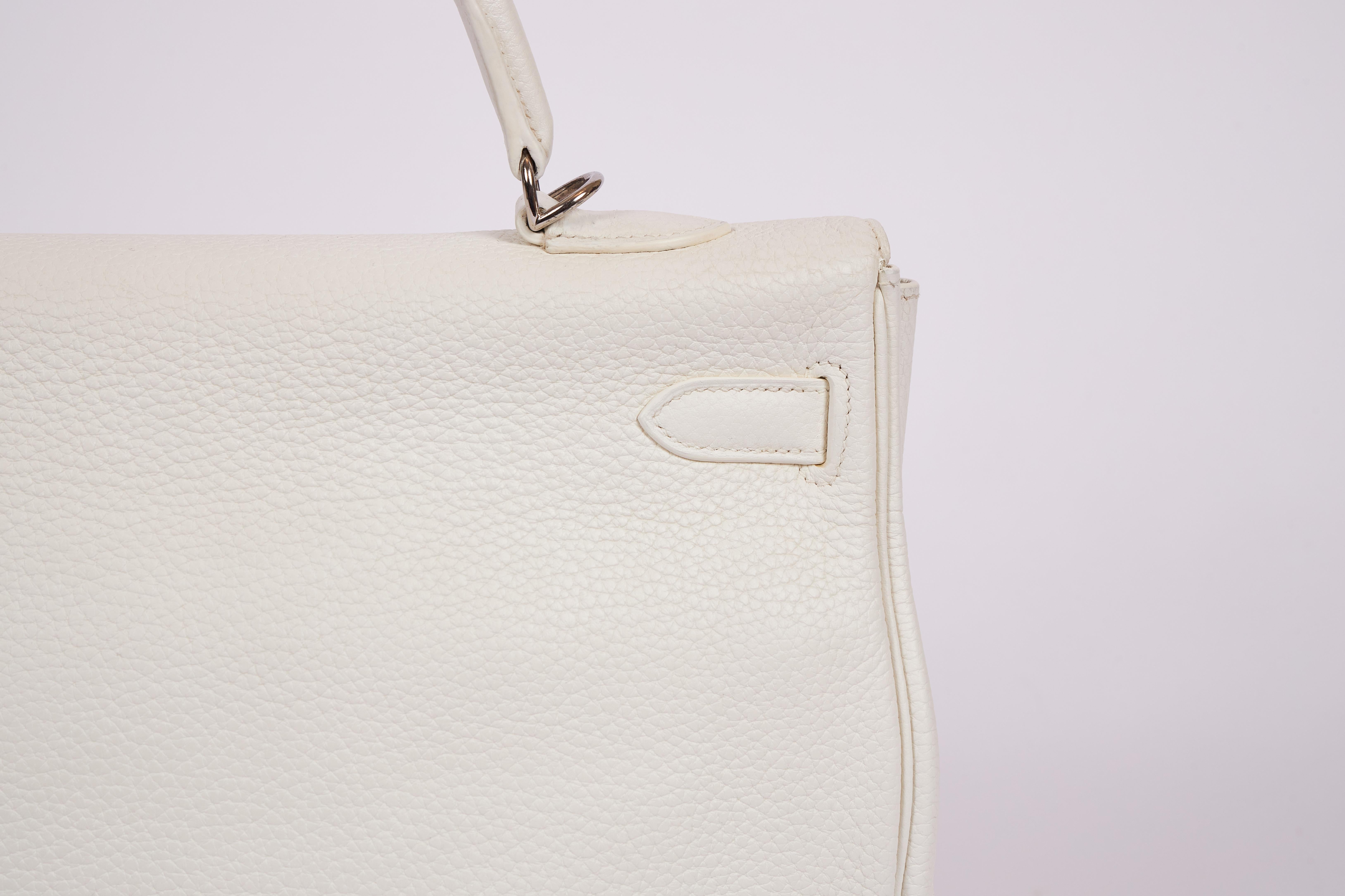 Hermes Kelly 35 Retourne White Palladium In Excellent Condition In West Hollywood, CA