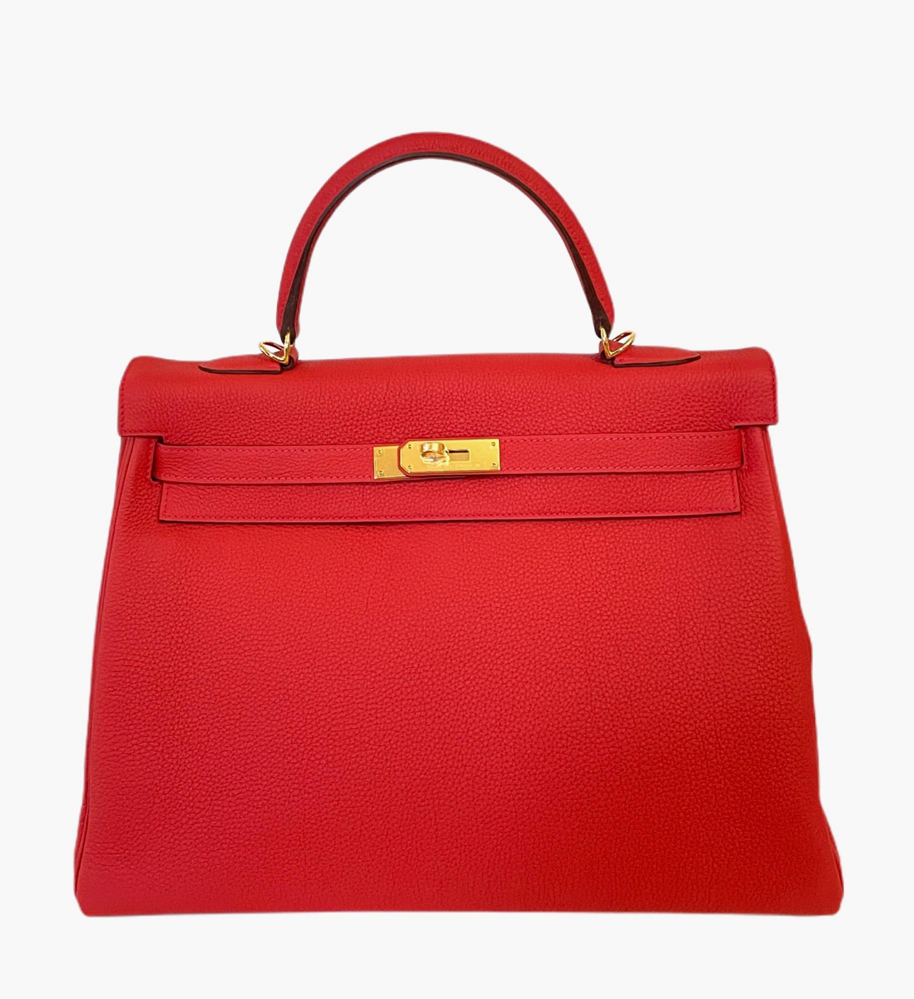 Stunning As New Hermes Kelly 35 Rouge Pivoine Togo Gold Hardware. 2017 New uncarried. 

Shop with Confidence from Lux Addicts. Authenticity Guaranteed!