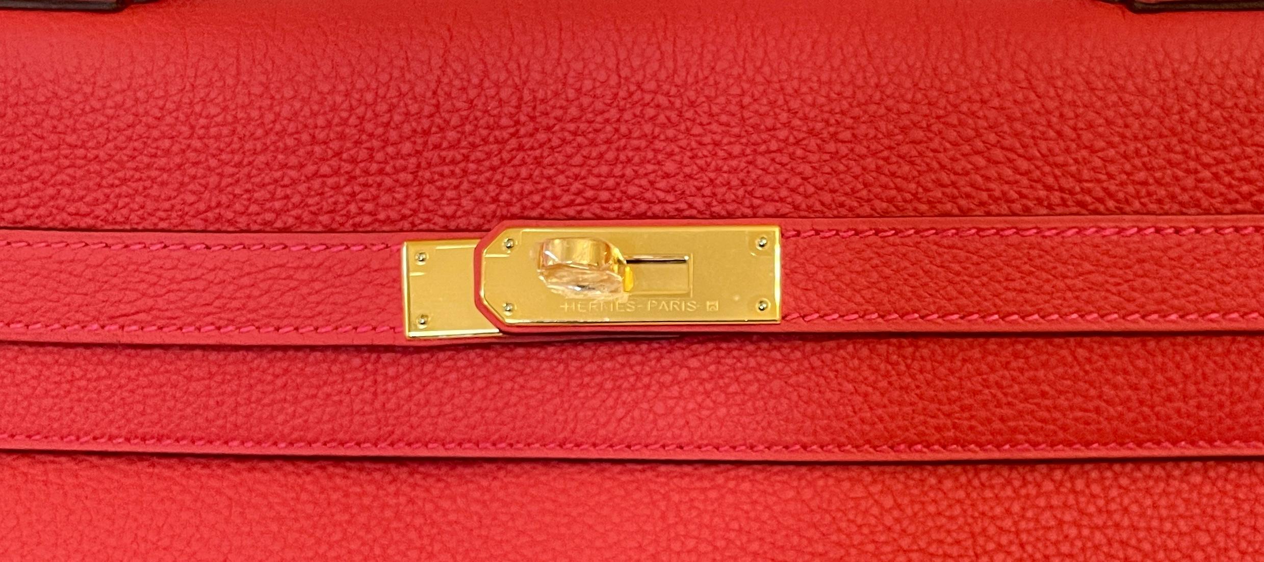 Hermes Kelly 35 Rouge Pivoine Togo Gold Hardware NEW  1