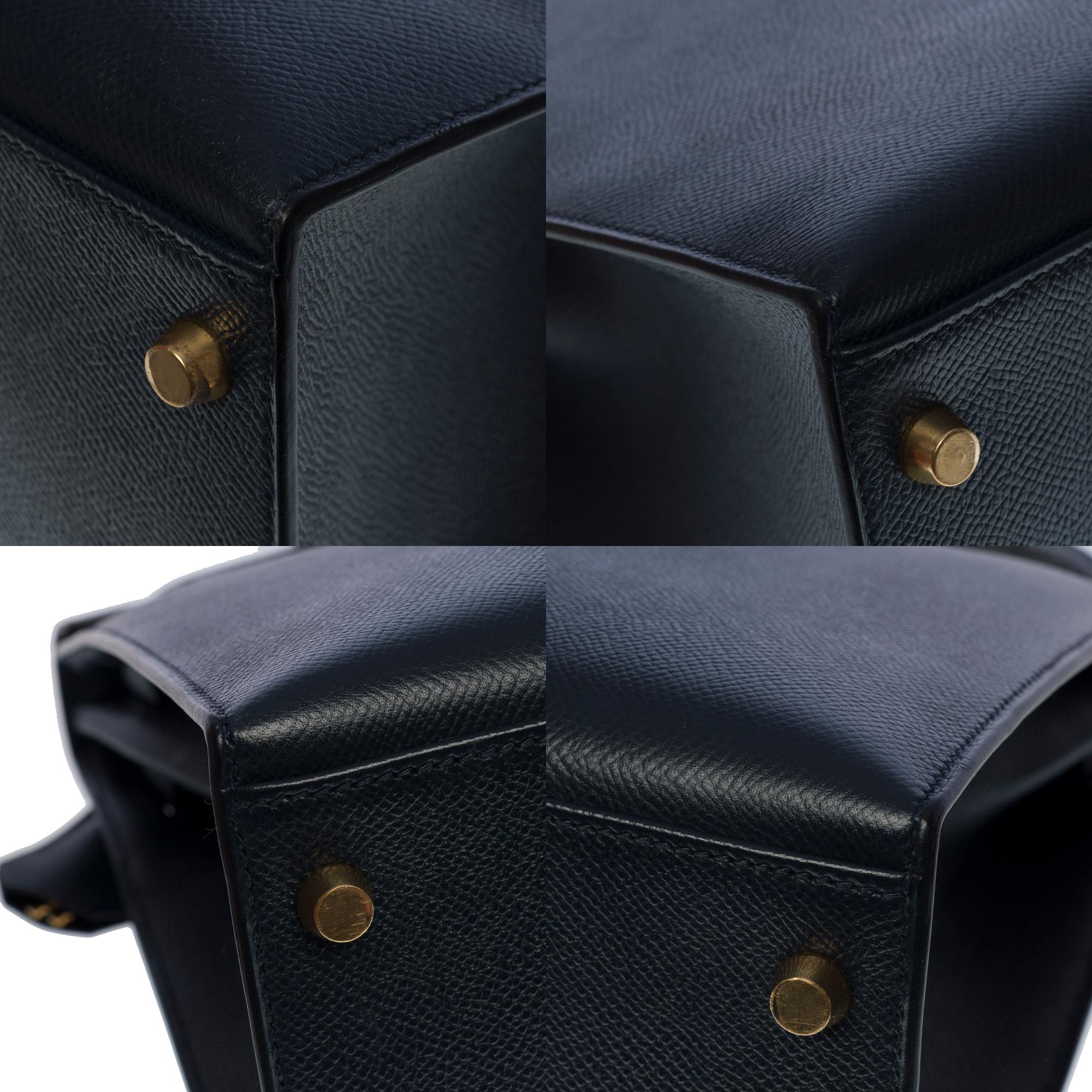 Hermès Kelly 35 sellier handbag strap in Courchevel bleu nuit leather, GHW 3