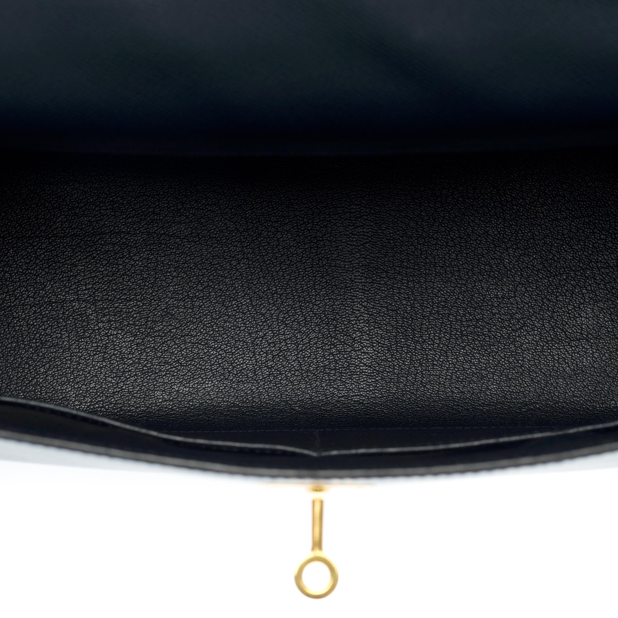 Women's or Men's Hermès Kelly 35 sellier handbag strap in Courchevel bleu nuit leather, GHW