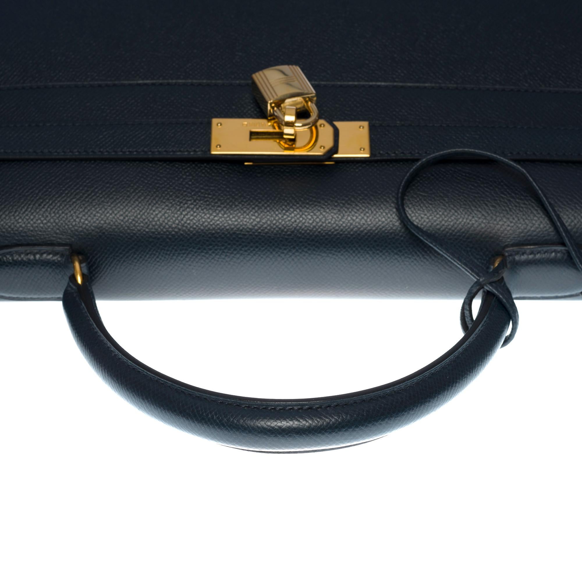 Hermès Kelly 35 sellier handbag strap in Courchevel bleu nuit leather, GHW 1