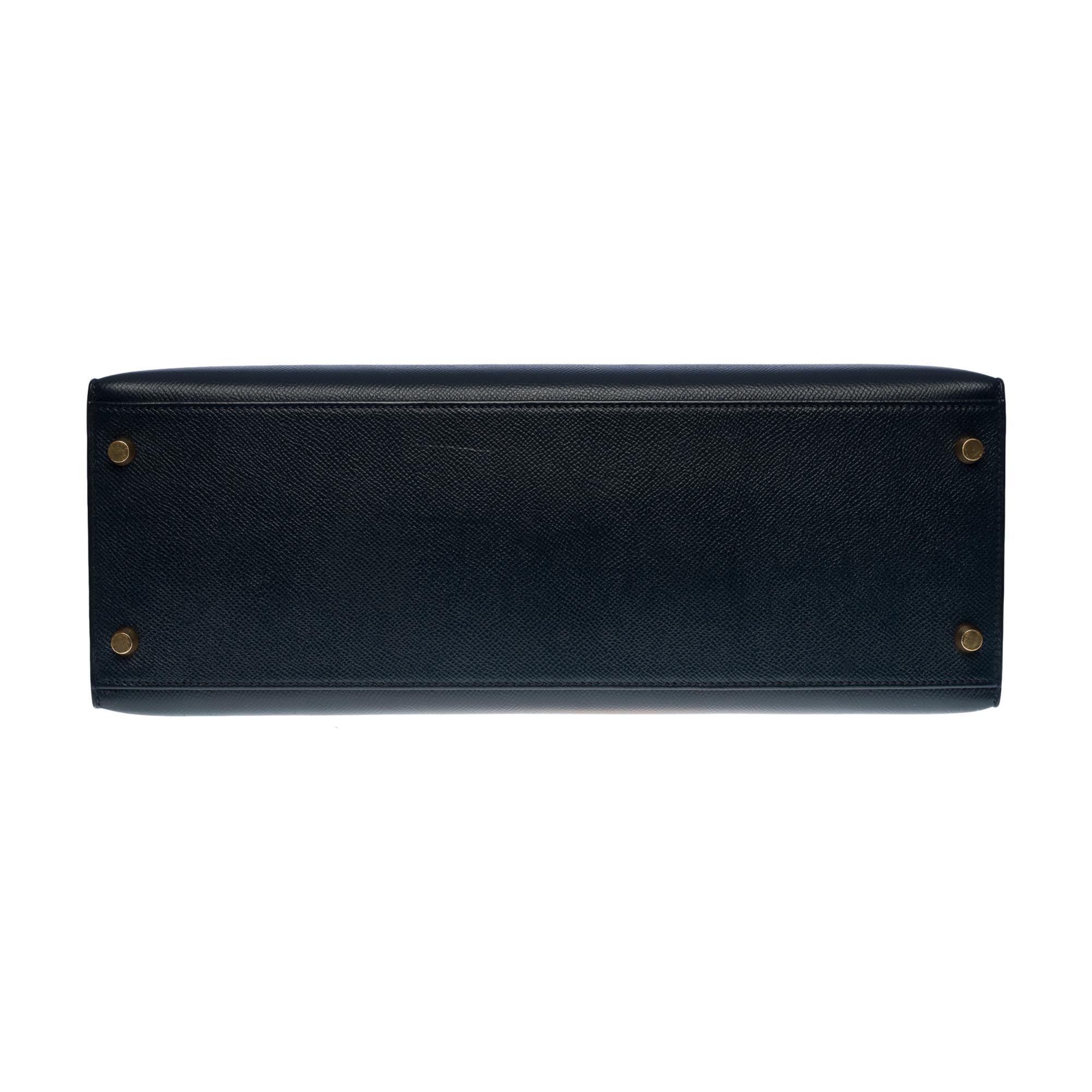 Hermès Kelly 35 sellier handbag strap in Courchevel bleu nuit leather, GHW 2