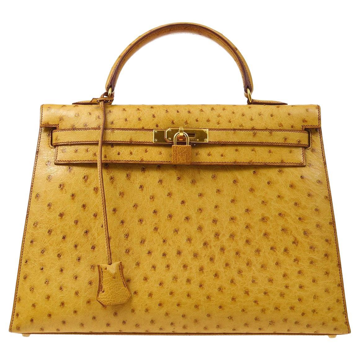 Amazing Hermès Kelly 35 handbag with strap in epsom yellow lemon color
