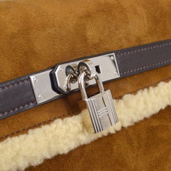 HERMES Kelly 35 Sellier Plush Shearling Suede Barenia Leather Brown Top Tote Bag