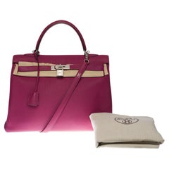 Hermès Kelly 35 sellier commande spéciale (HSS) en cuir Togo rose et gris, BSHW