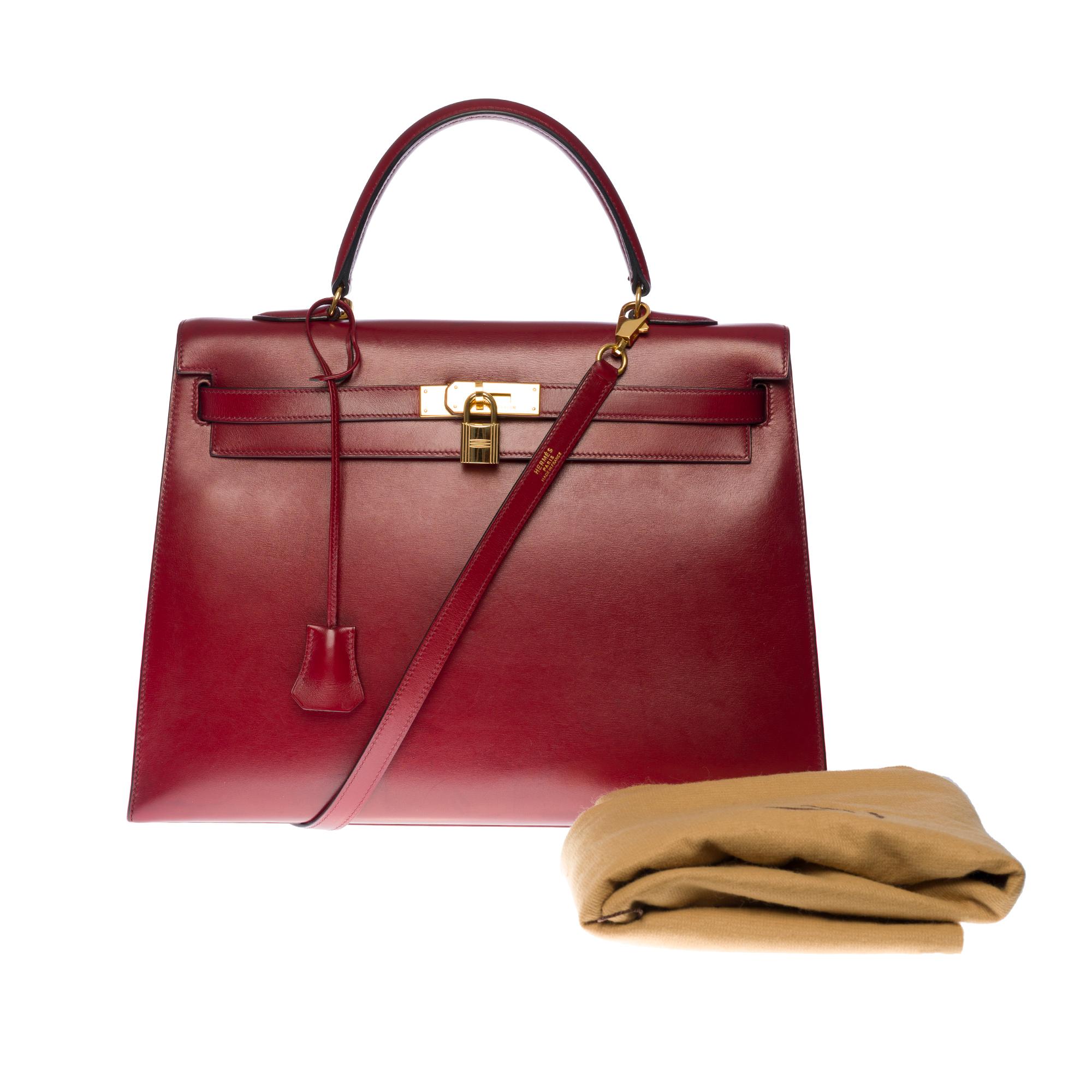 Hermès Kelly 35 sellier strap shoulder bag in burgundy calf leather, GHW 6