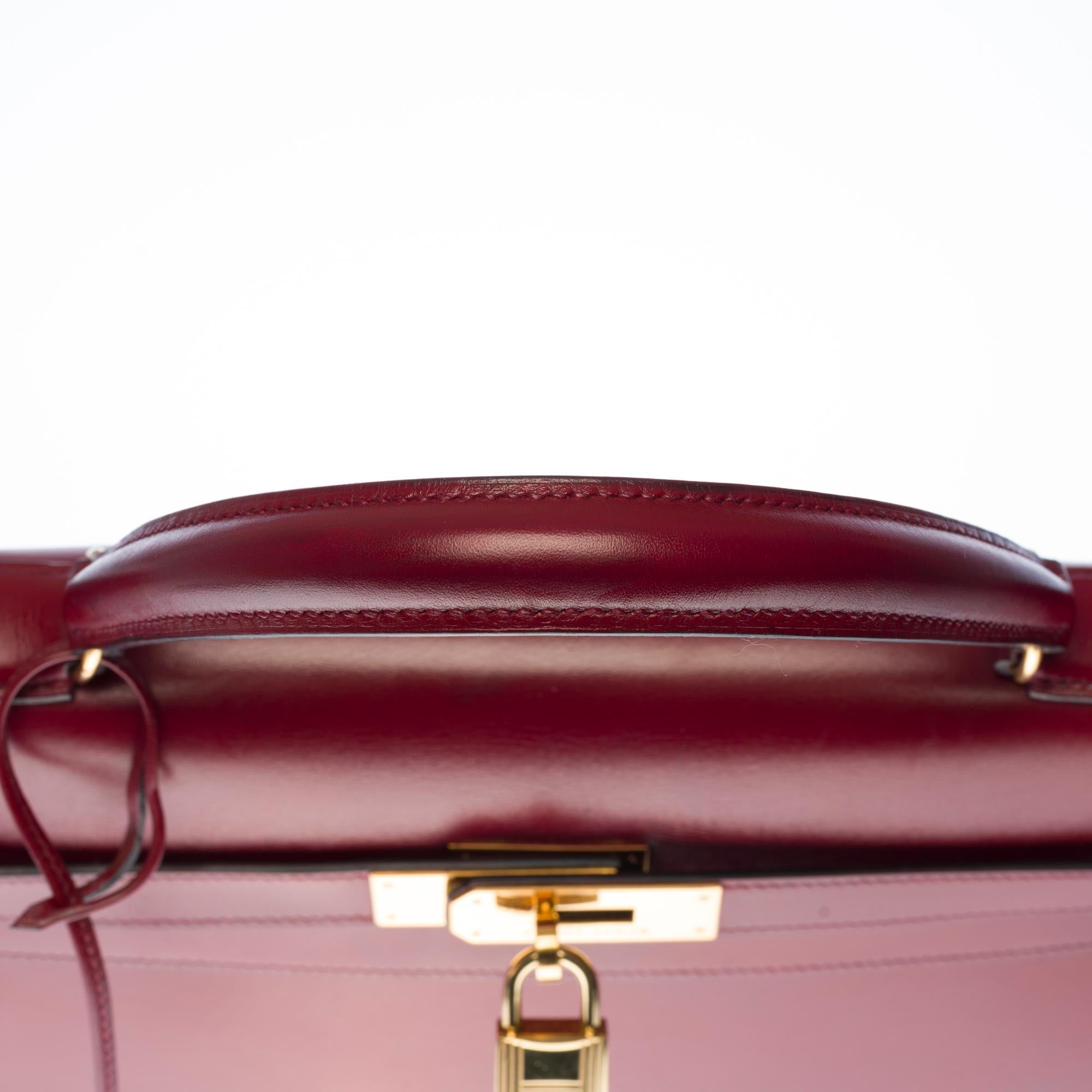 Hermès Kelly 35 sellier strap shoulder bag in burgundy calf leather, GHW 3