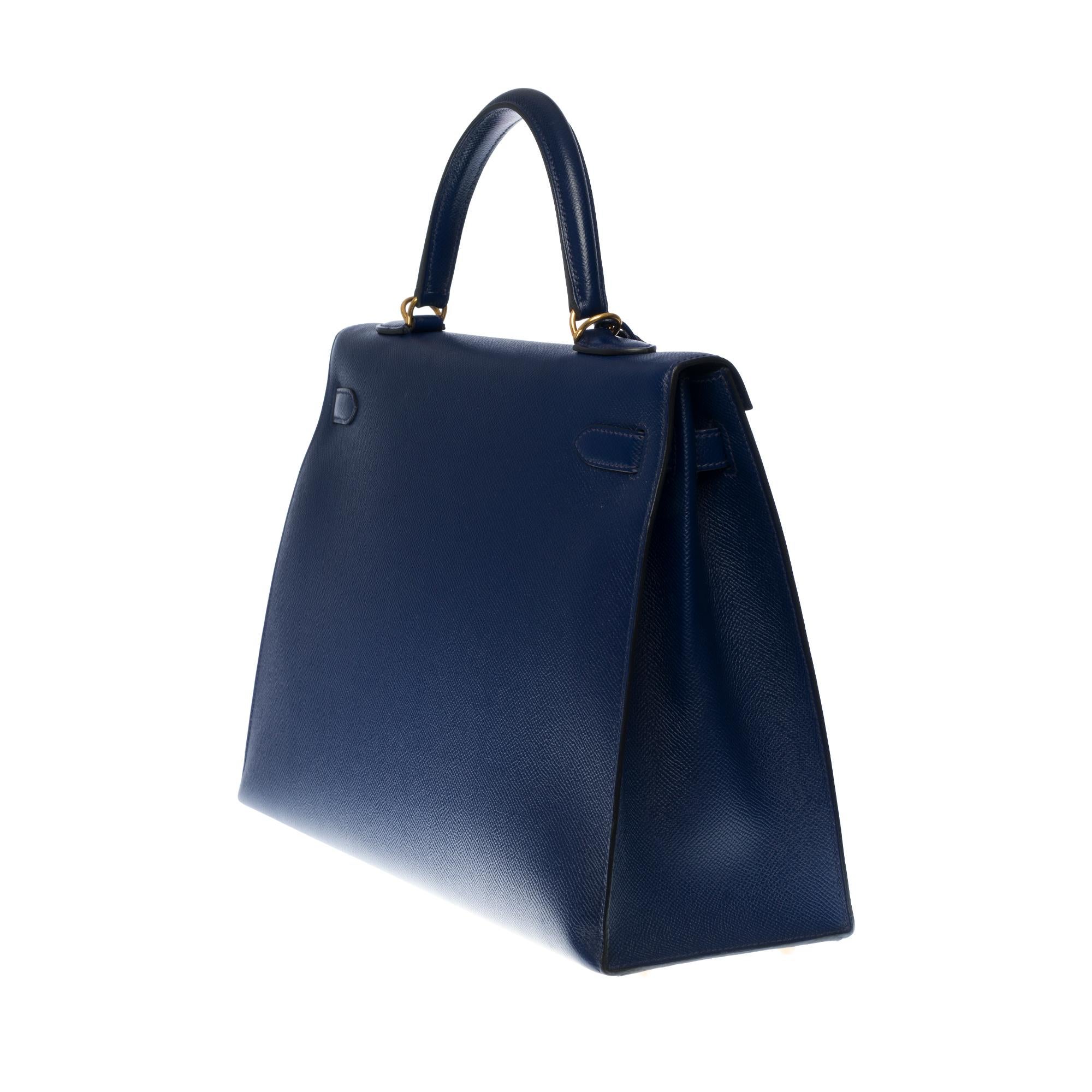 Hermès Kelly 35 sellier strap shoulder bag in epsom blue saphir leather, GHW In Good Condition In Paris, IDF
