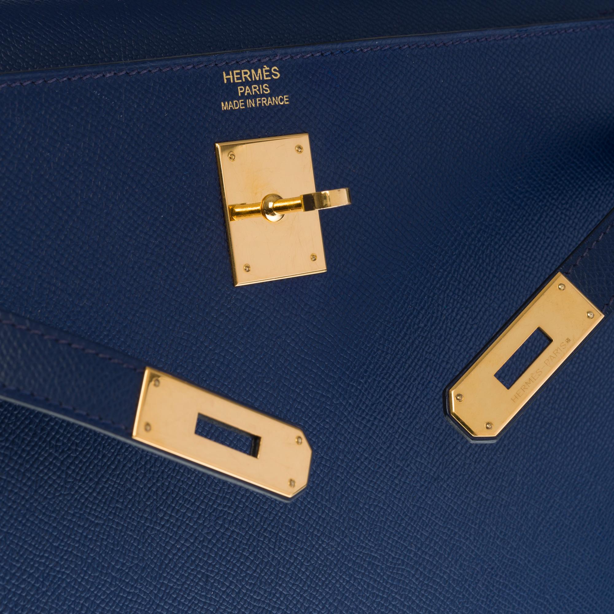 Women's Hermès Kelly 35 sellier strap shoulder bag in epsom blue saphir leather, GHW