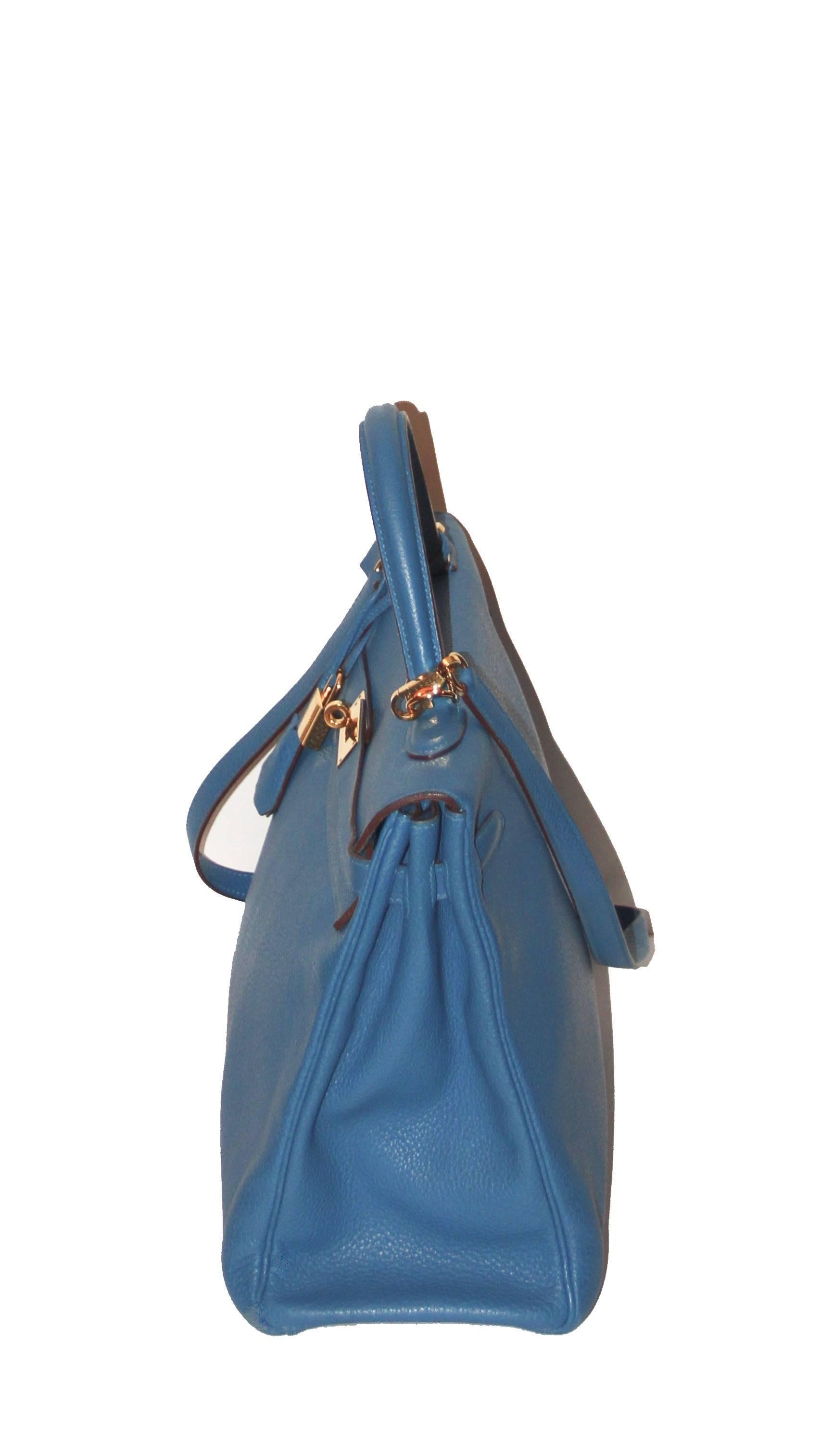 HERMES Kelly 35 Taurillon Clemence Blue Cobalt  In Good Condition In Geneva, CH