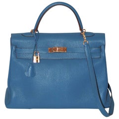 HERMES Kelly 35 Taurillon Clemence Blue Cobalt