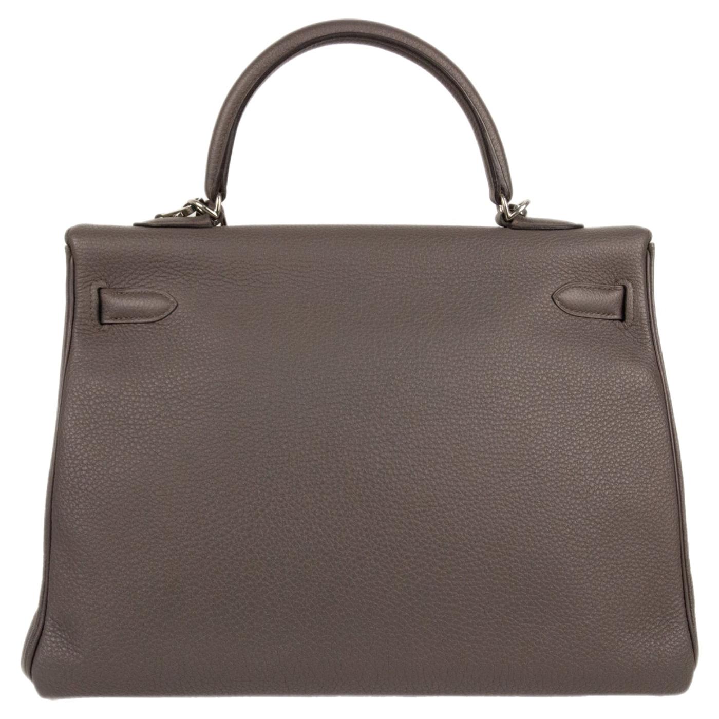 This Kelly, in the Retourne style, is in Etain Togo leather with gold hardware, Today, the Kelly bag from Hermes, designed in a gorgeous trapezoid shape and made with the most luxurious leathers and skins, is worn on the arms of celebrities and