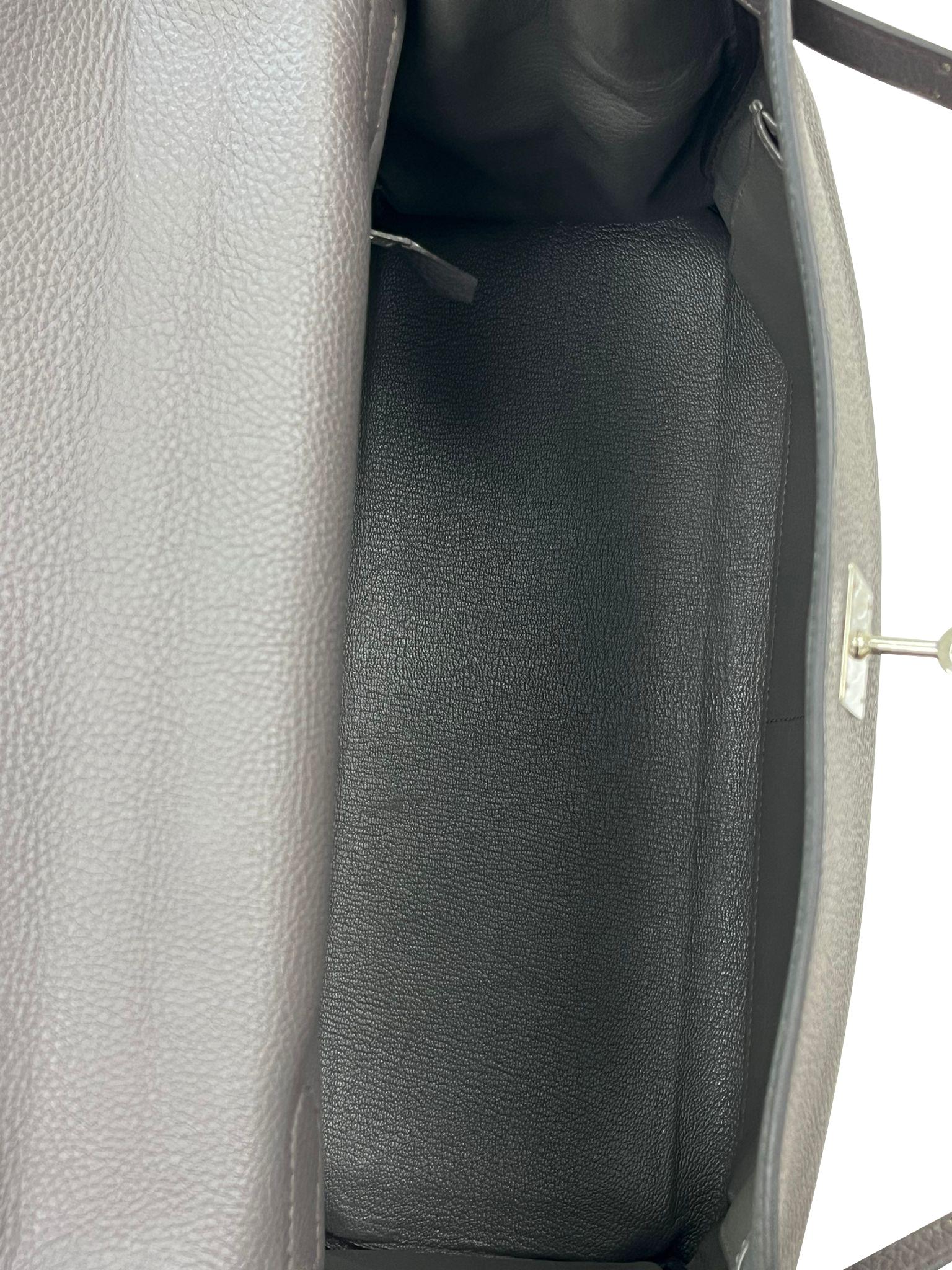 Hermes Kelly 35 Togo Leather Etain Retourne Palladium Hardware Bag For Sale 8