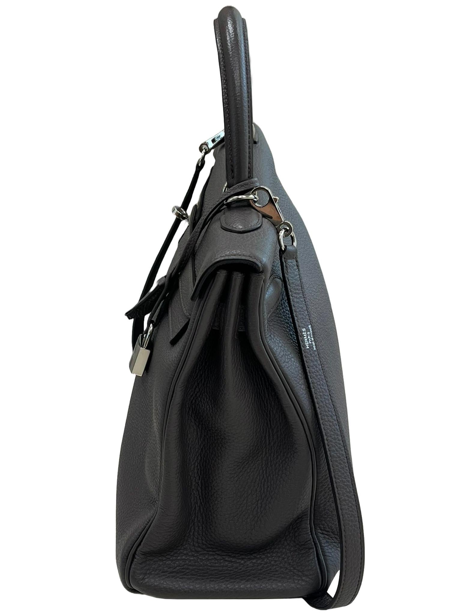 Hermes Kelly 35 Togo Leather Etain Retourne Palladium Hardware Bag For Sale 10