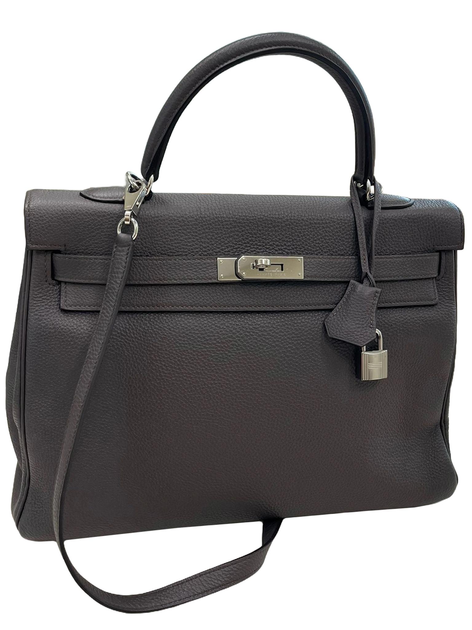 Women's Hermes Kelly 35 Togo Leather Etain Retourne Palladium Hardware Bag For Sale