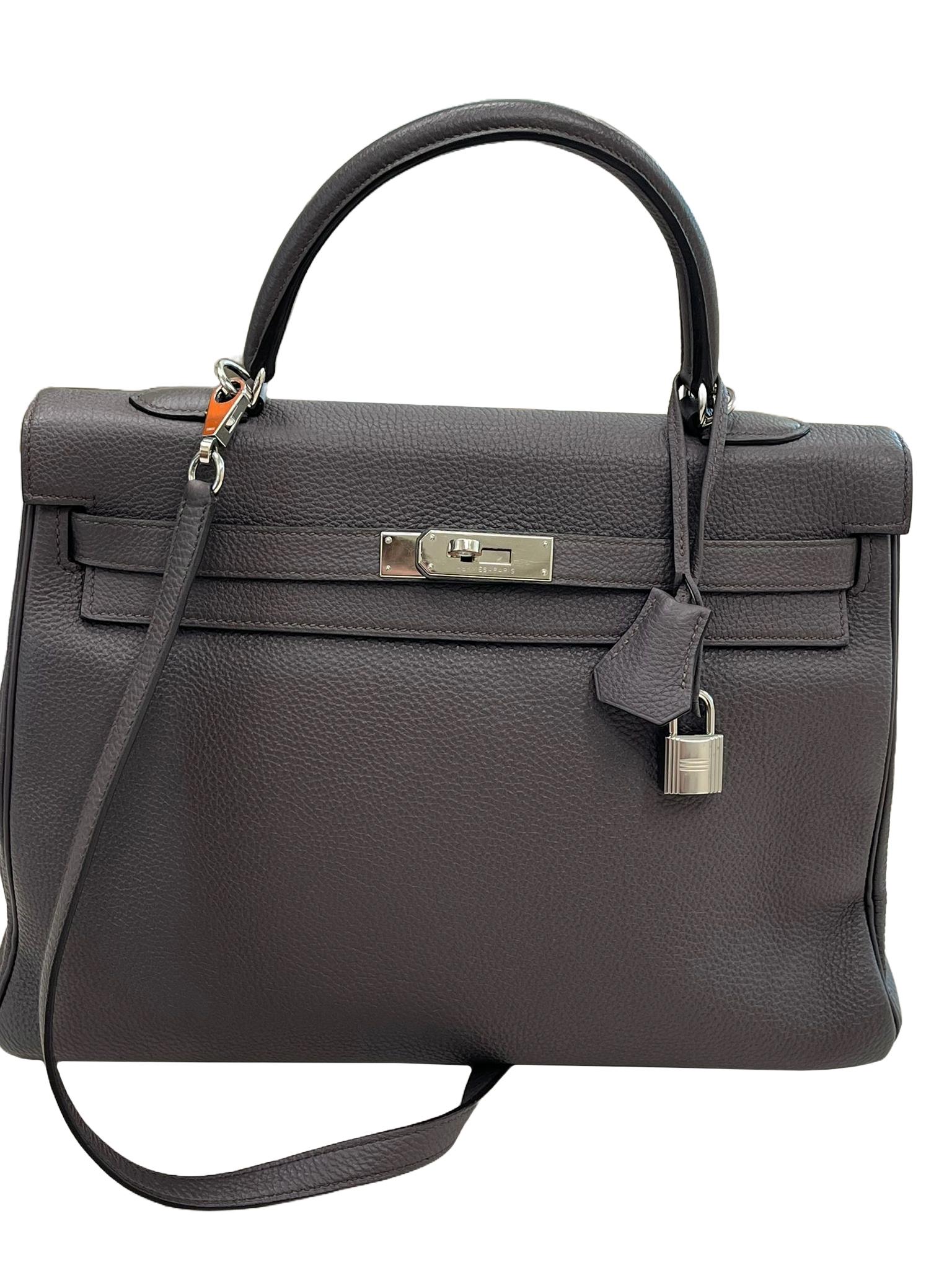Hermes Kelly 35 Togo Leather Etain Retourne Palladium Hardware Bag For Sale 1