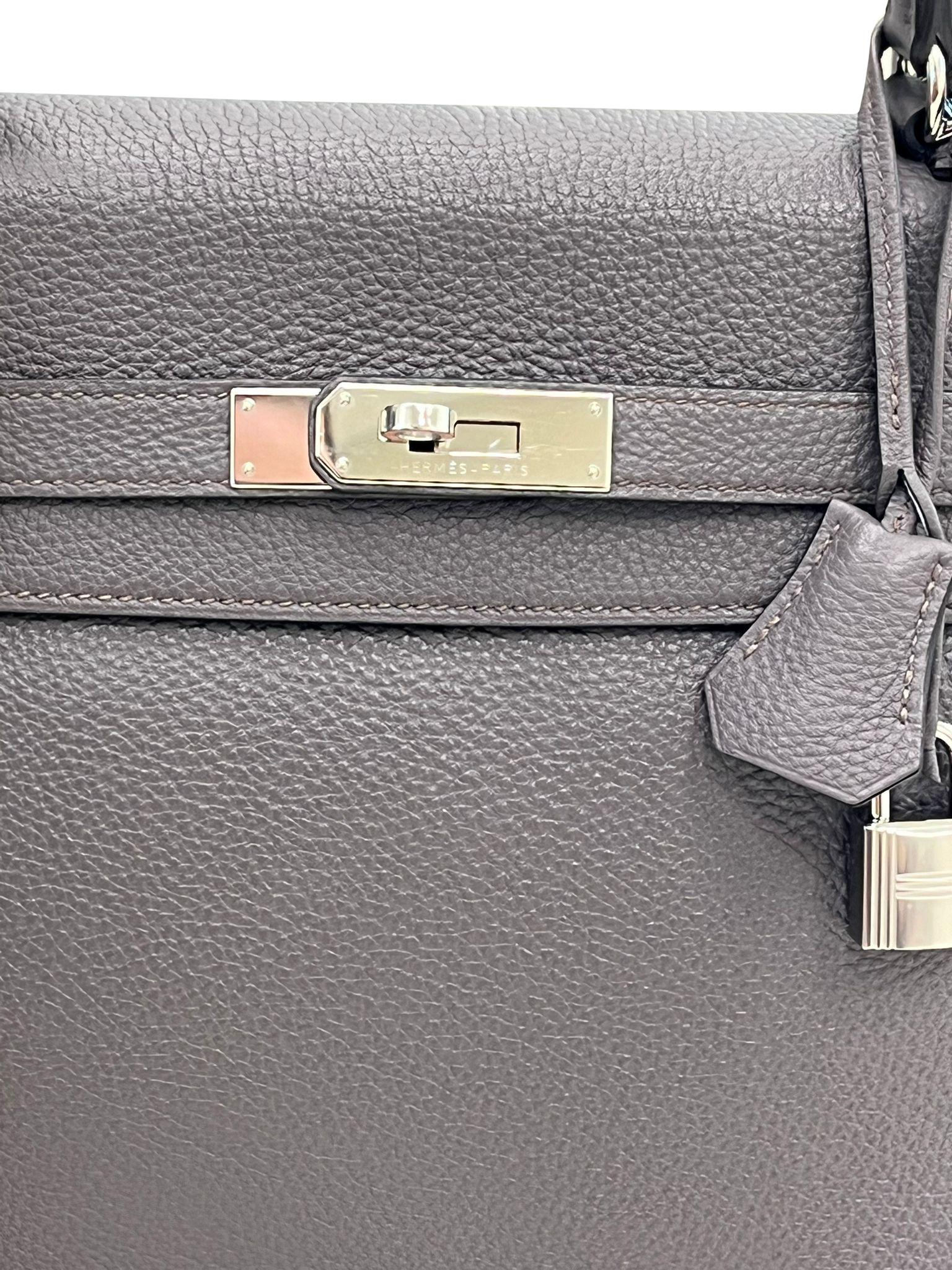 Hermes Kelly 35 Togo Leather Etain Retourne Palladium Hardware Bag For Sale 3