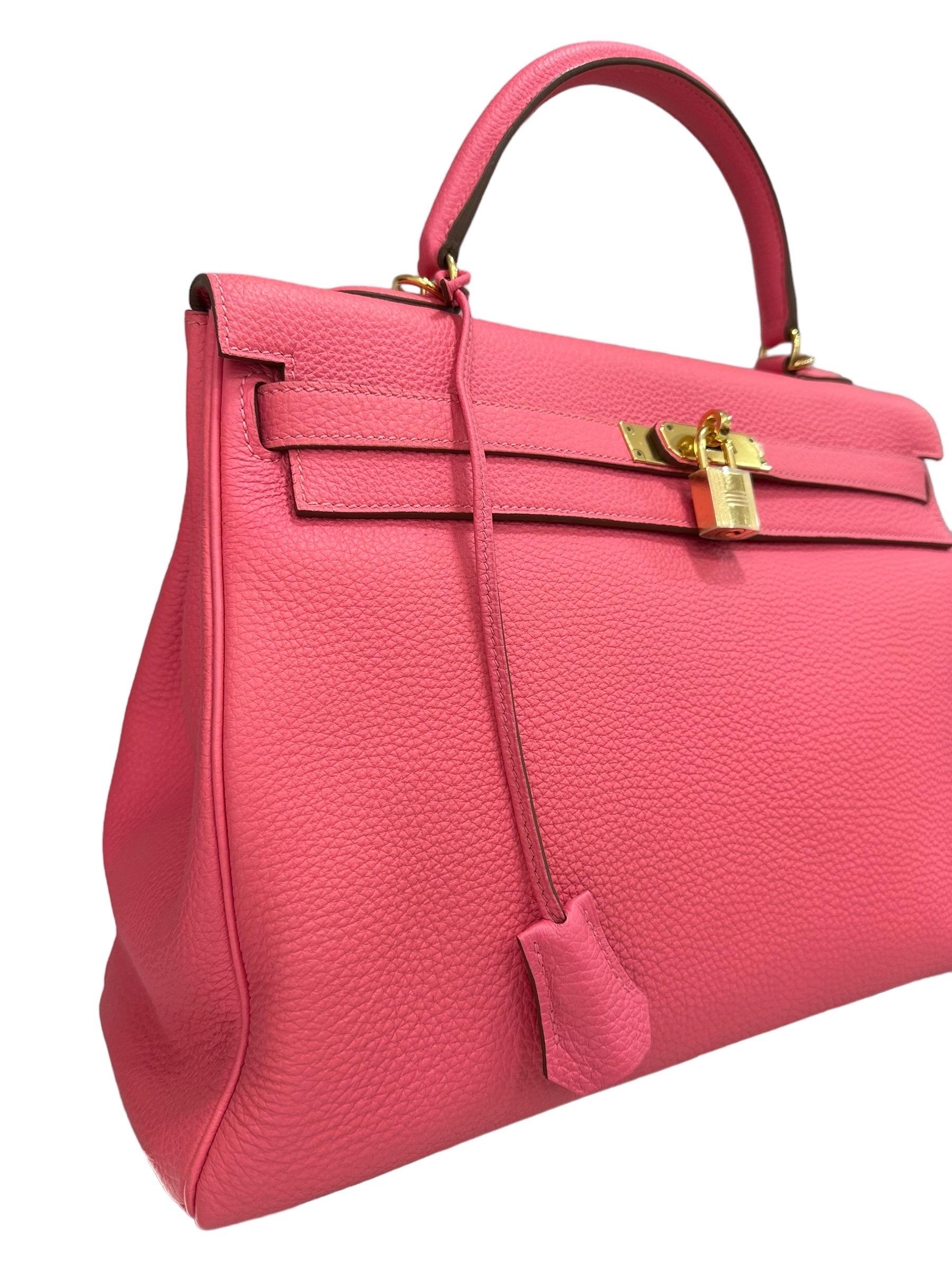 Hermès Kelly 35 Togo Rose Azalee Borsa A Tracolla In Excellent Condition For Sale In Torre Del Greco, IT