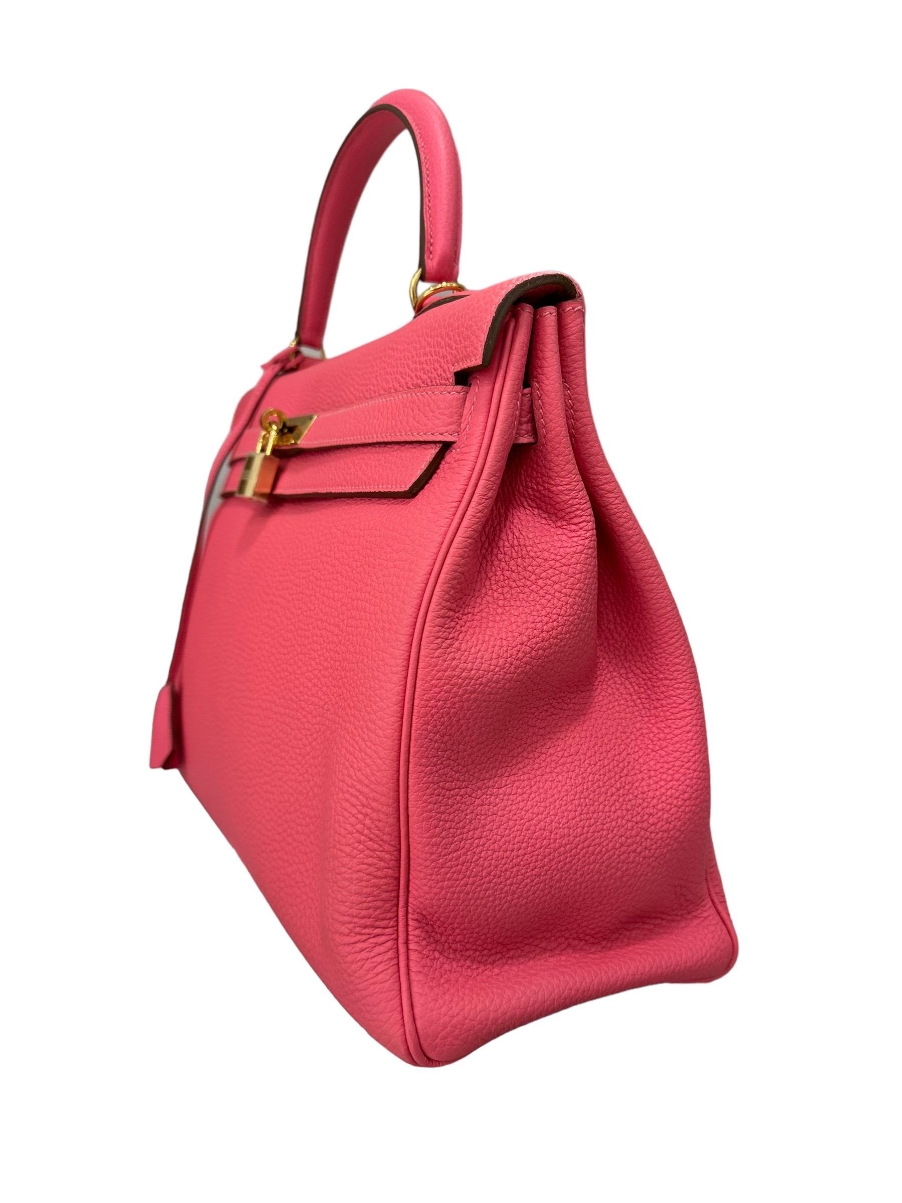 Hermès Kelly 35 Togo Rose Azalee Borsa A Tracolla im Angebot 1