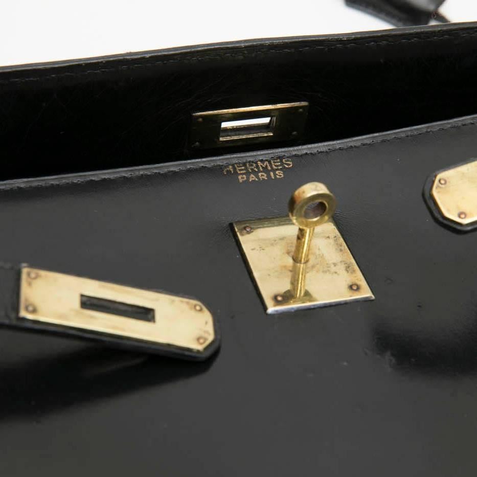 Women's HERMES 'Kelly 35' Vintage Bag in Black Box Leather