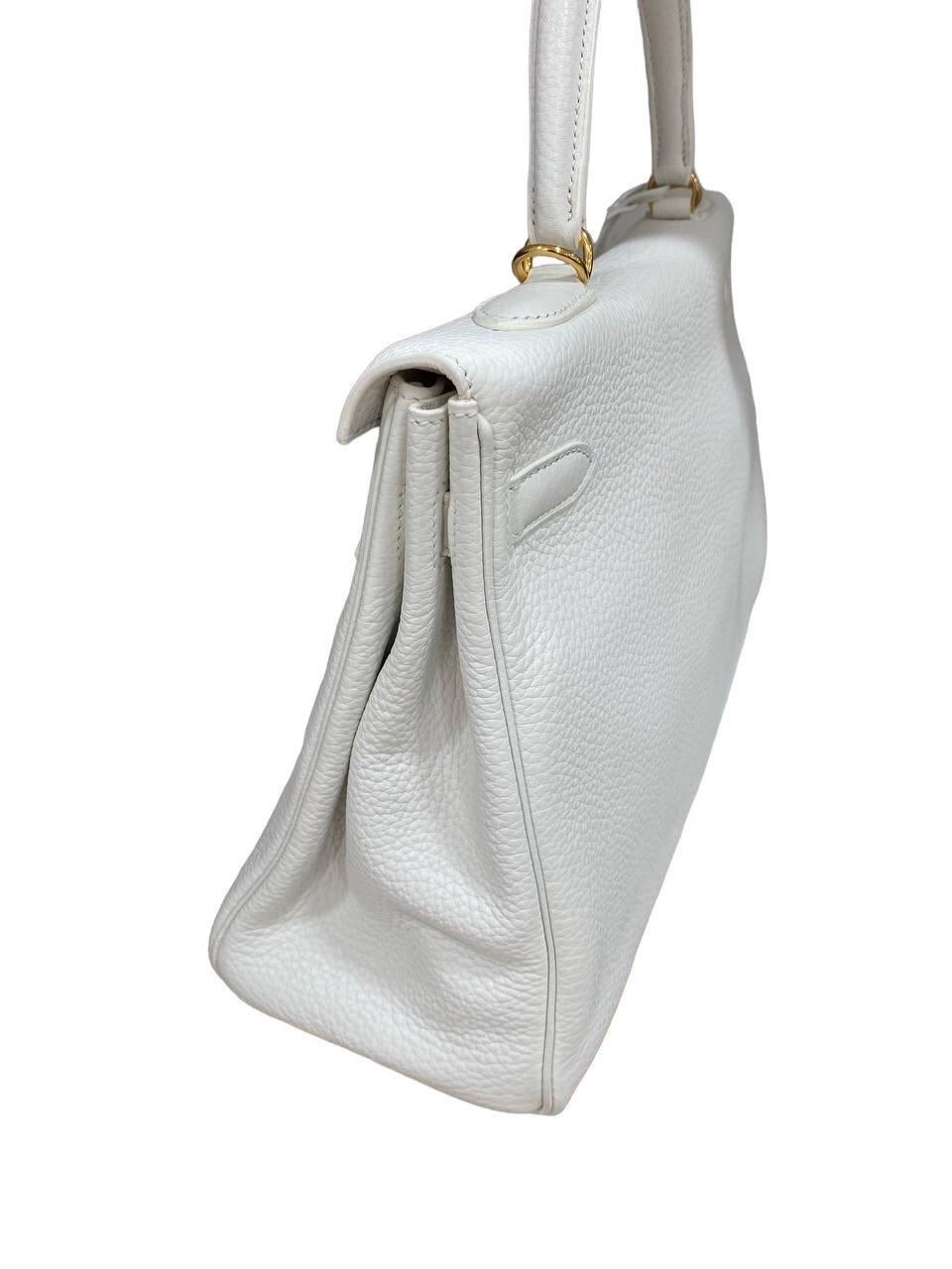 Women's Hermes Kelly 35 White Togo Top Handle Bag