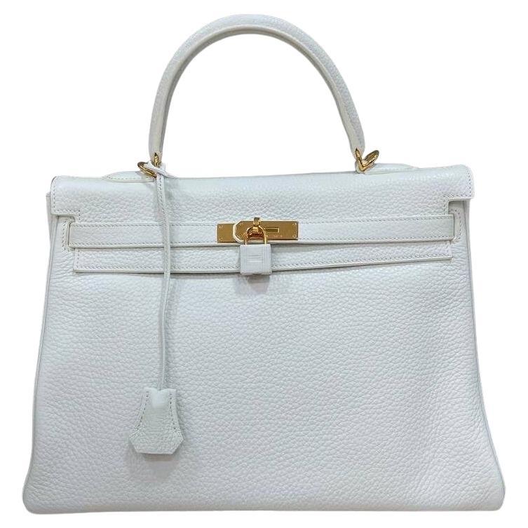 Hermes Kelly 35 White Togo Top Handle Bag