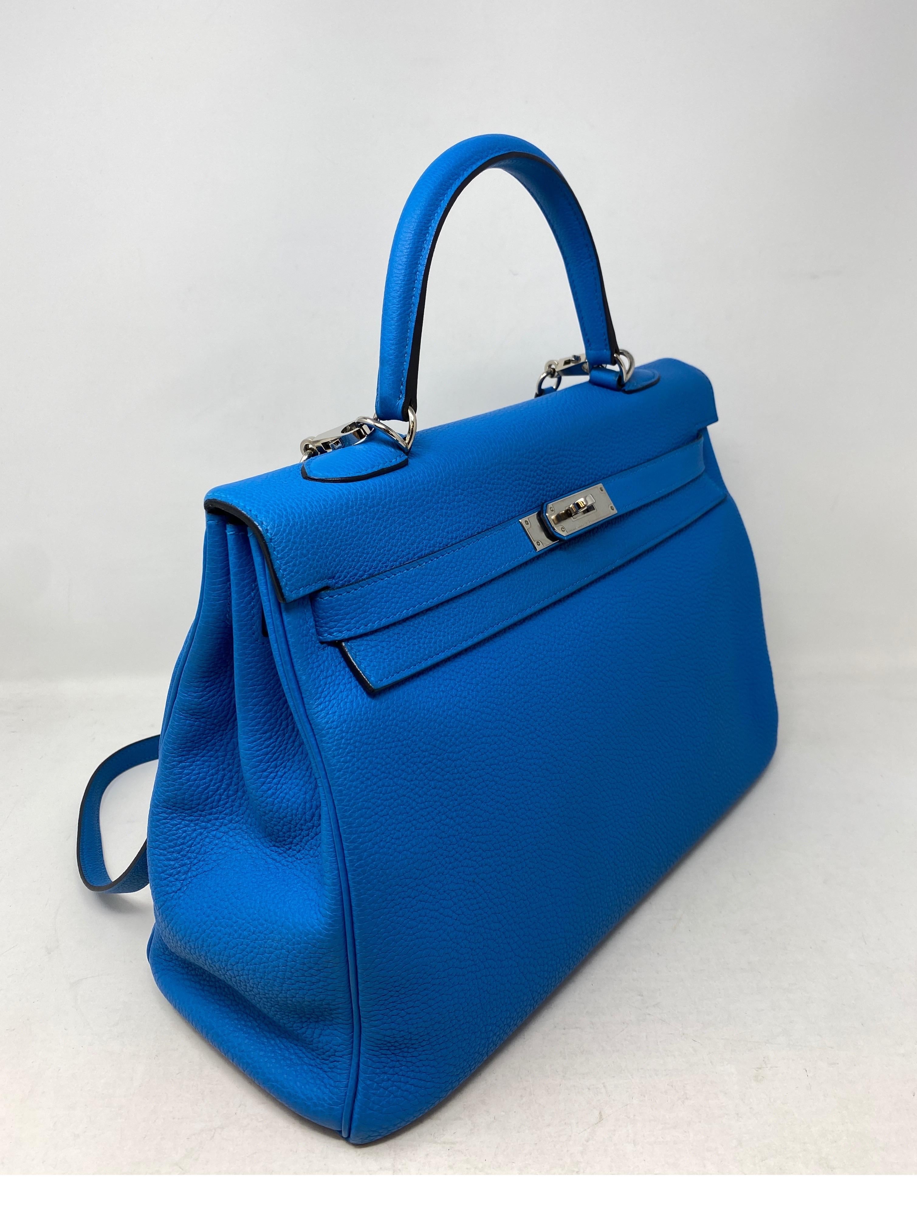 Blue Hermes Kelly 35 Zanzibar Bag