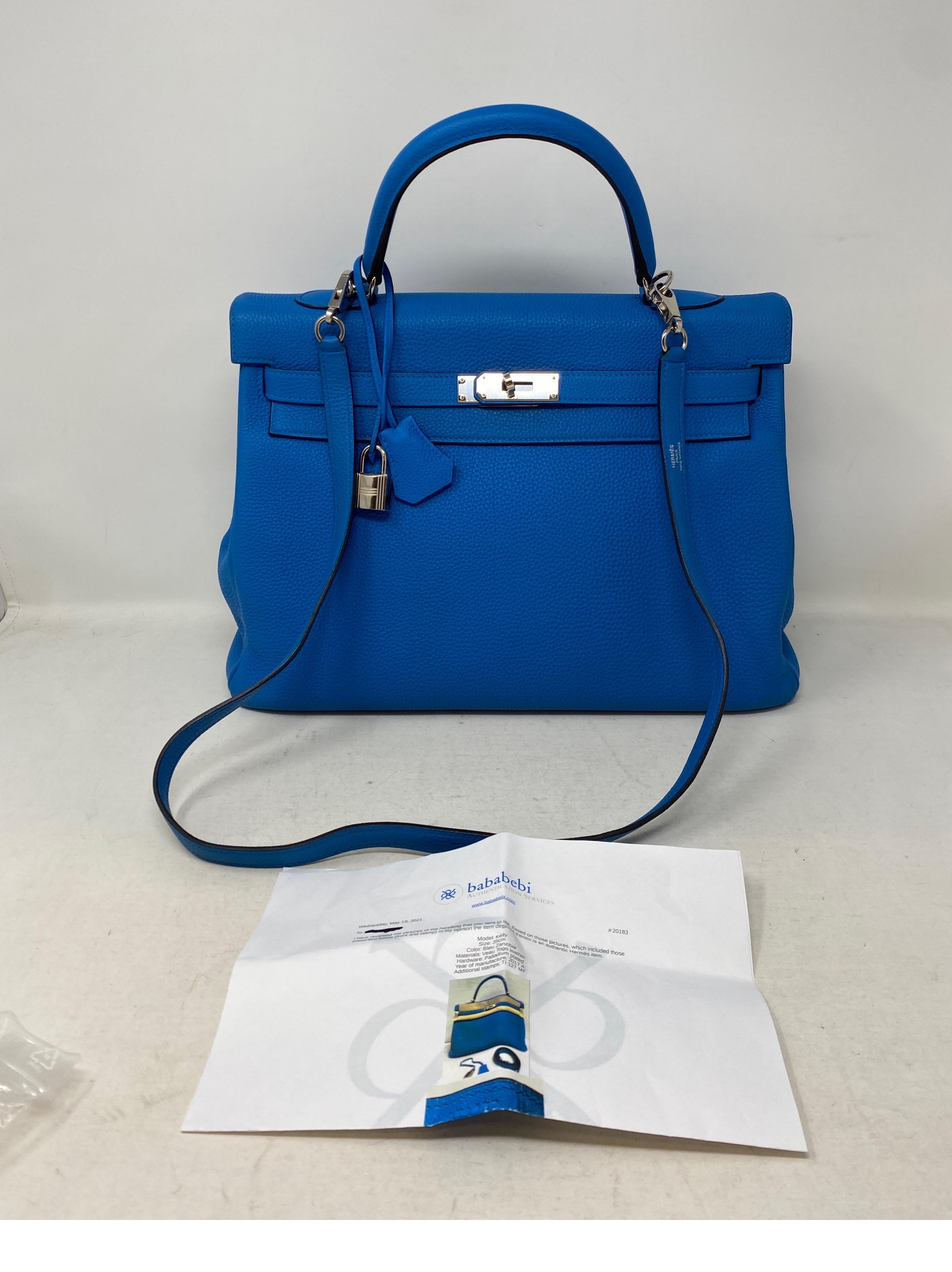 Hermes Kelly 35 Zanzibar Blue Bag  7