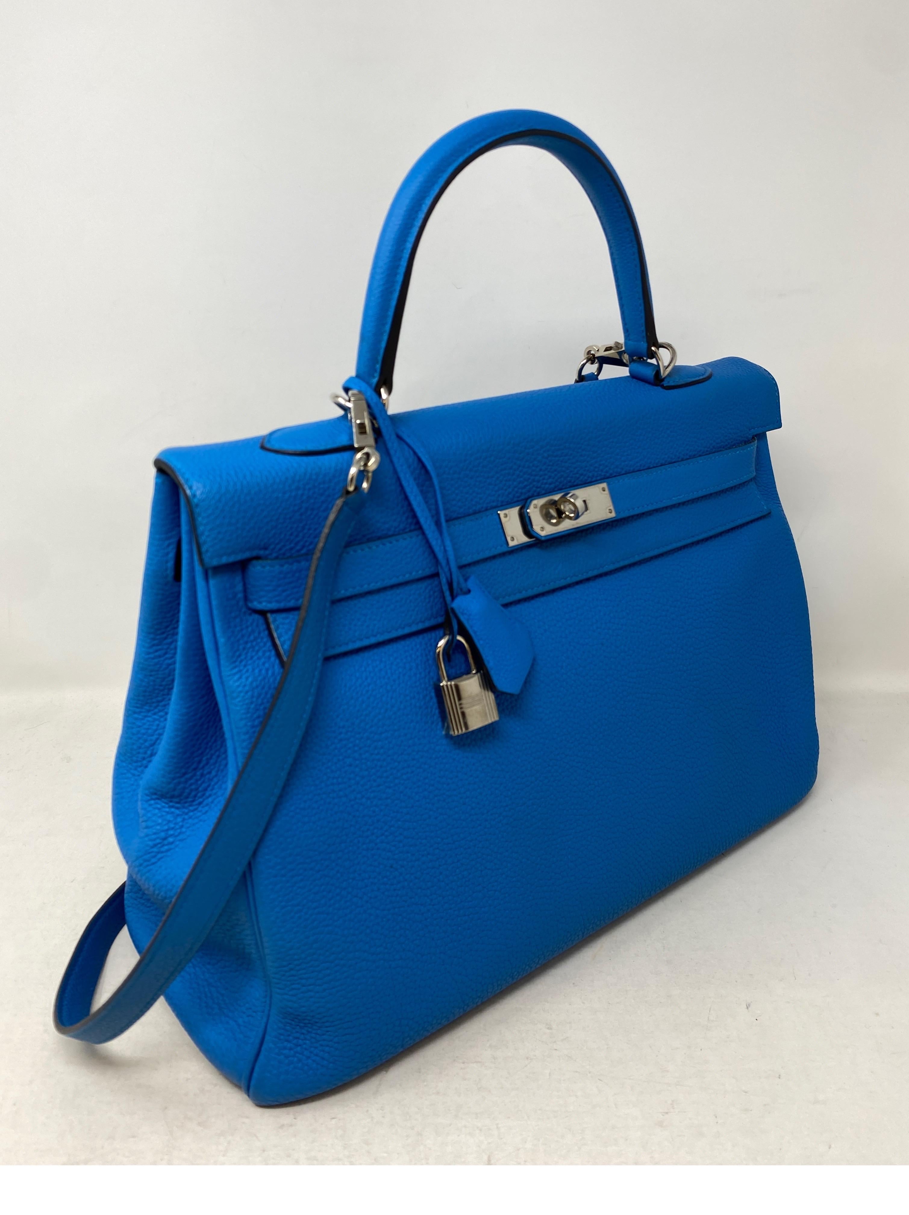 Hermes Kelly 35 Zanzibar Blue Bag  11