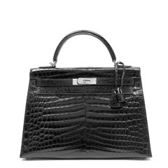 Hermès Kelly 35cm Bag Black Shiny Porosus Crocodile w PH