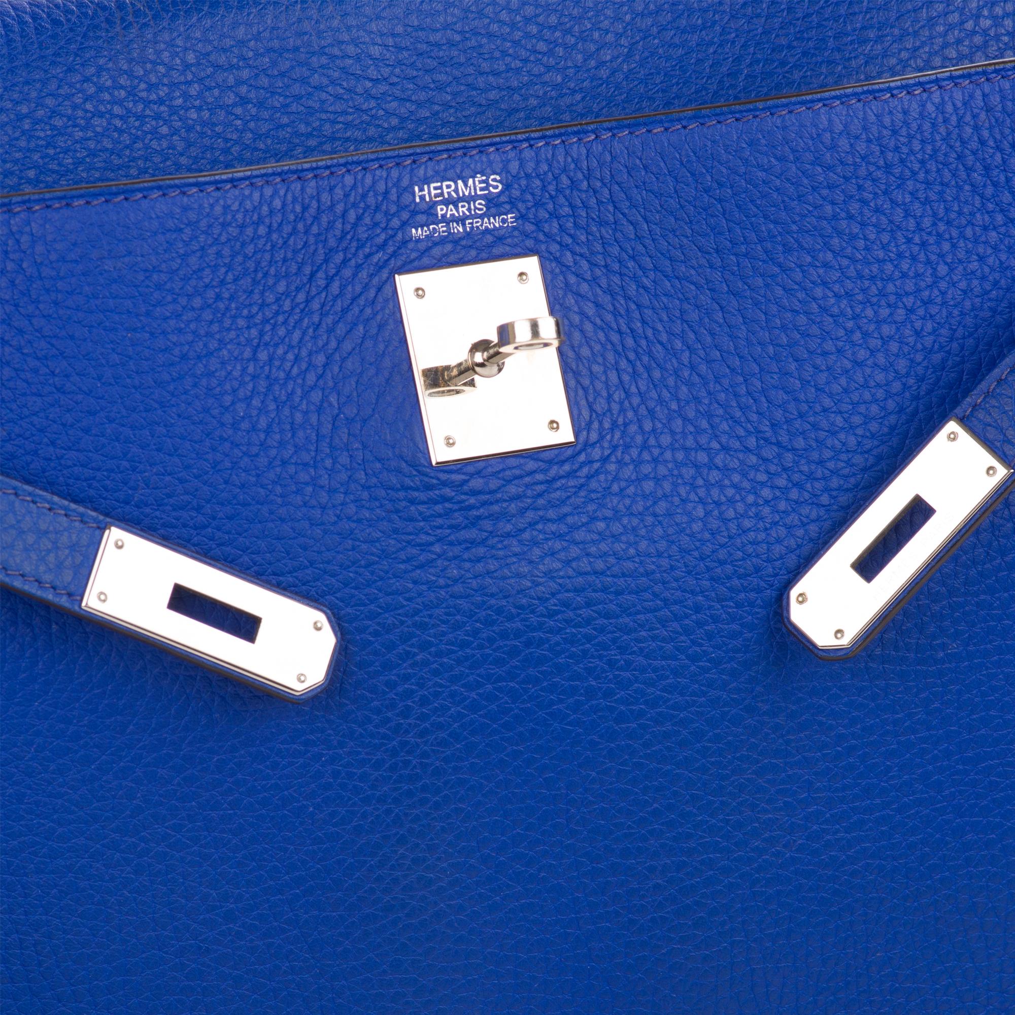 Hermes Kelly 35cm Blue Taurillon Clemence PHW O stamp Handbag In Good Condition In Paris, IDF