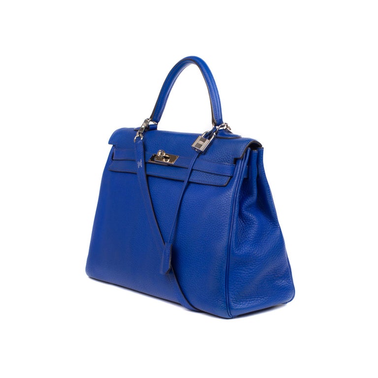 Hermes Kelly 35cm Blue Taurillon Clemence PHW O stamp Hermes Kelly 35cm Blue Taurillon Clemence PHW O stamp