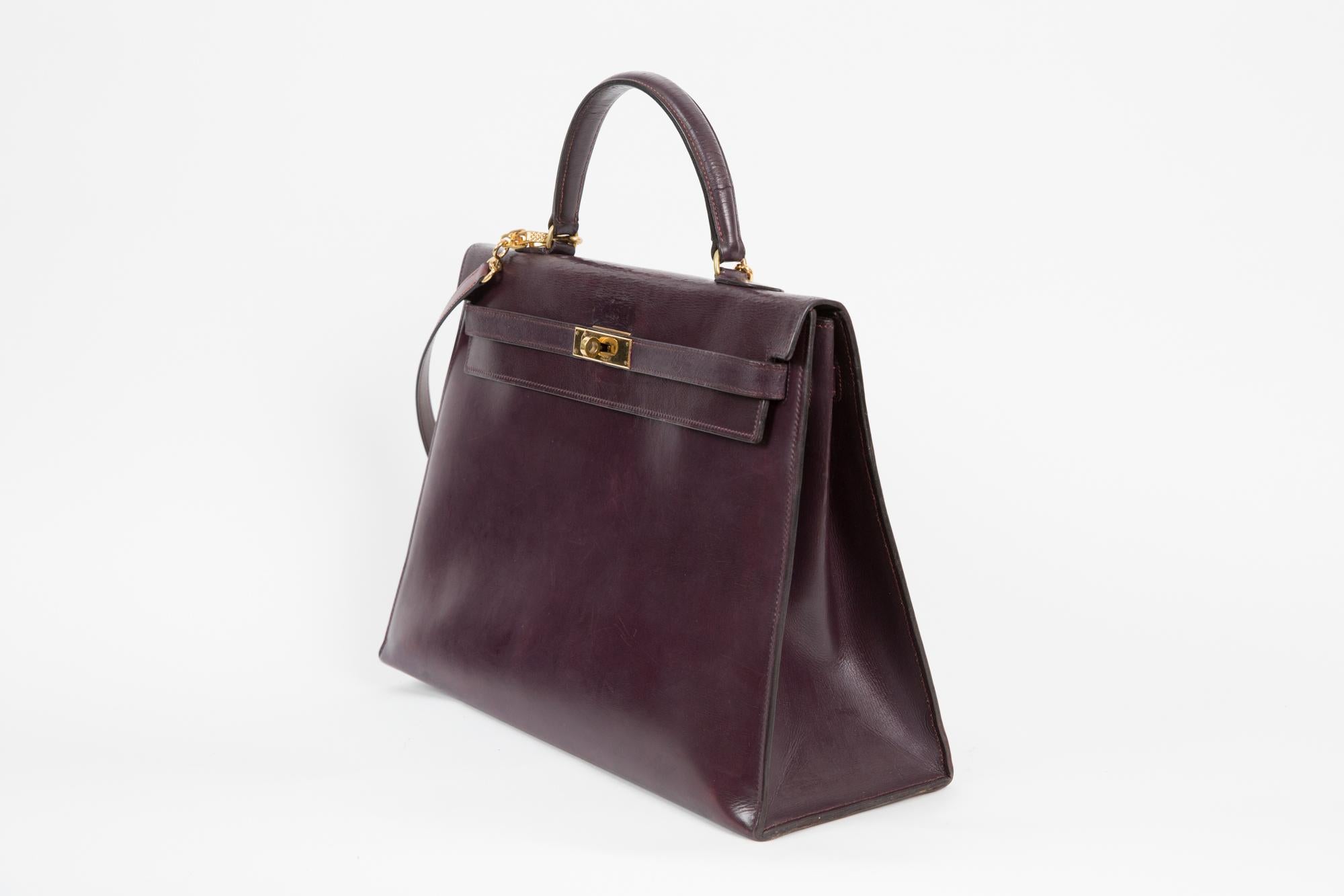 Black Hermes Kelly 35cm Cherry Boxcalf    