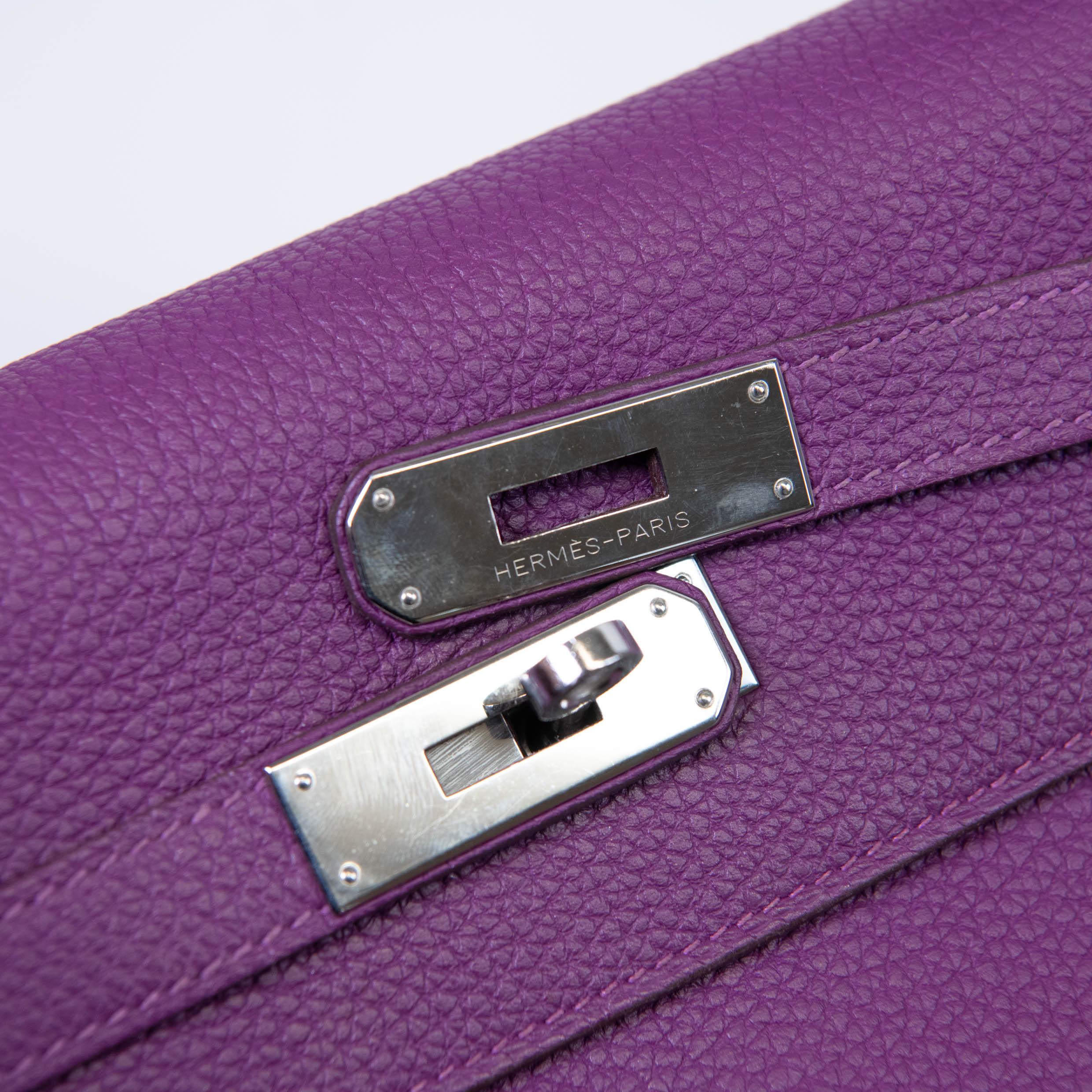 Hermès Kelly 35cm Clemence Borsa in pelle Retourne Ultraviolet Hardware Palladium in vendita 5