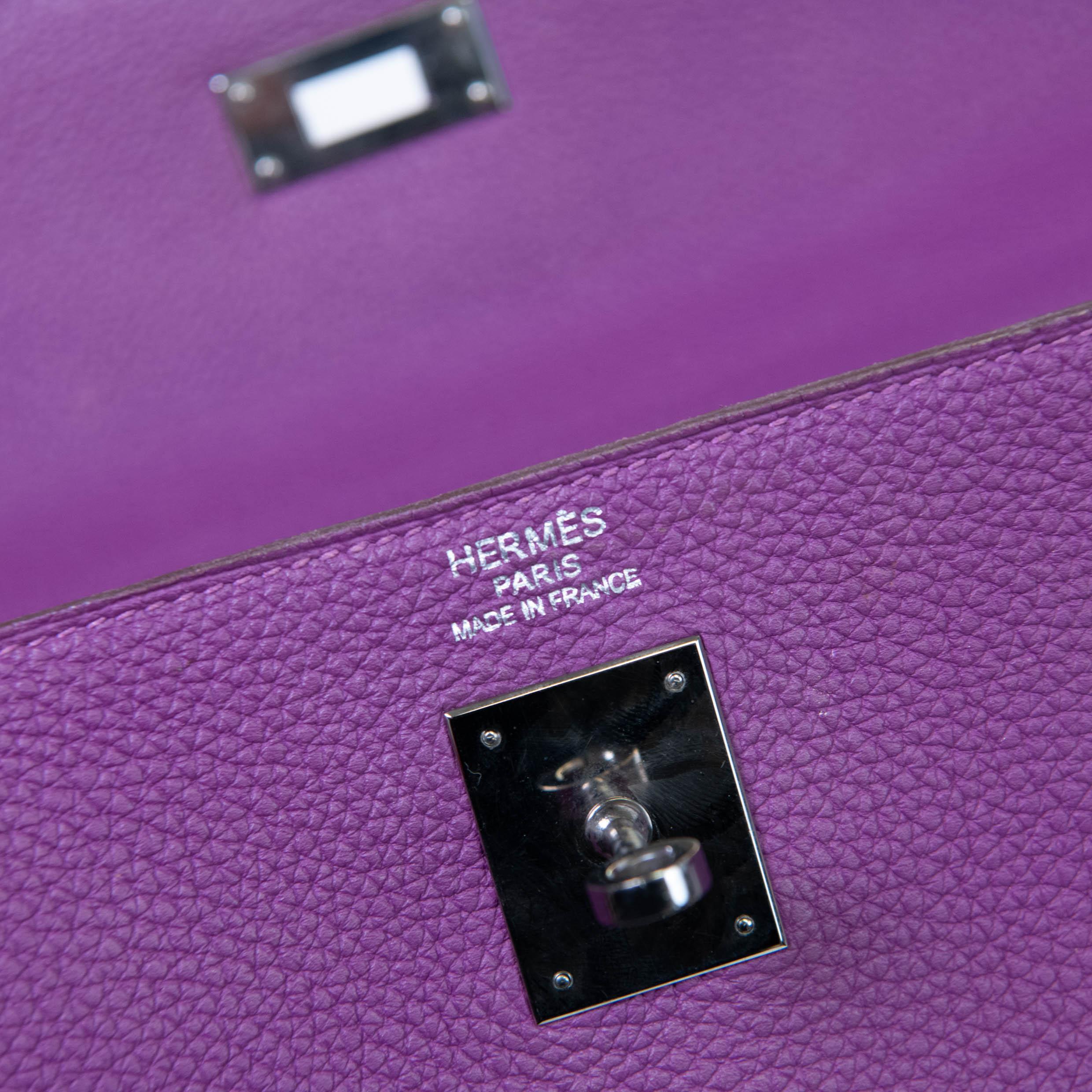 Hermès Kelly 35cm Clemence Borsa in pelle Retourne Ultraviolet Hardware Palladium in vendita 7
